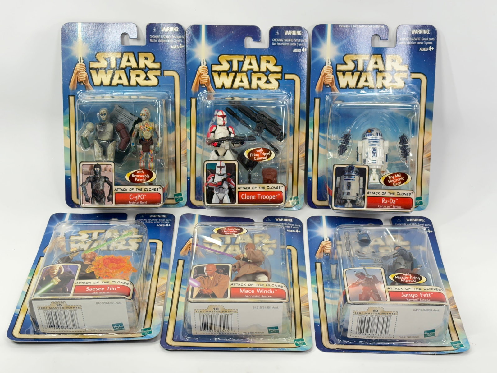 6) STAR WARS ATTACK OF THE CLONES FIGURES NIP: ALL REMAIN NEW IN PACKAGE.