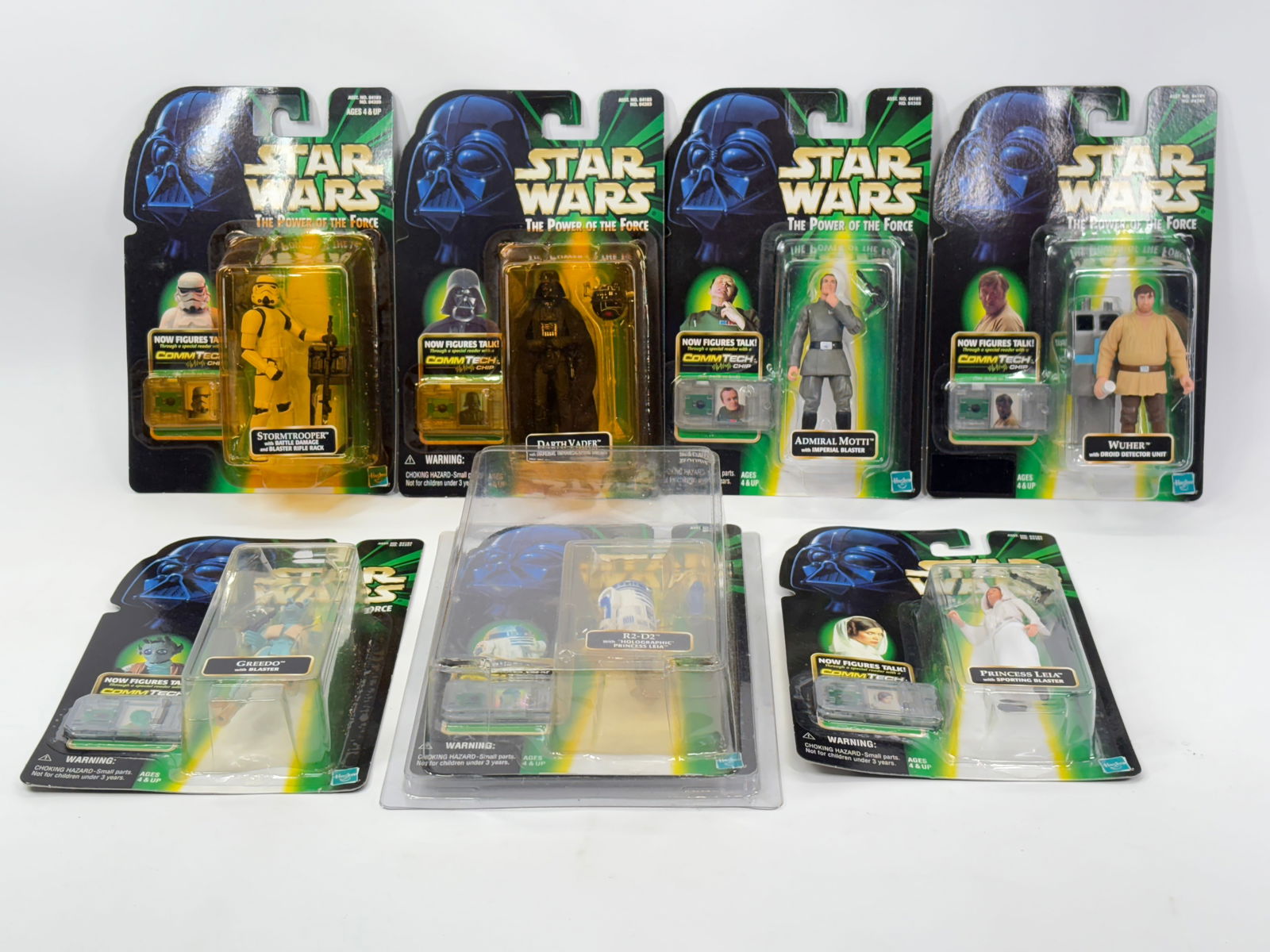 7) STAR WARS POTF ACTION FIGURES NIP: ALL REMAIN NEW IN PACKAGE.