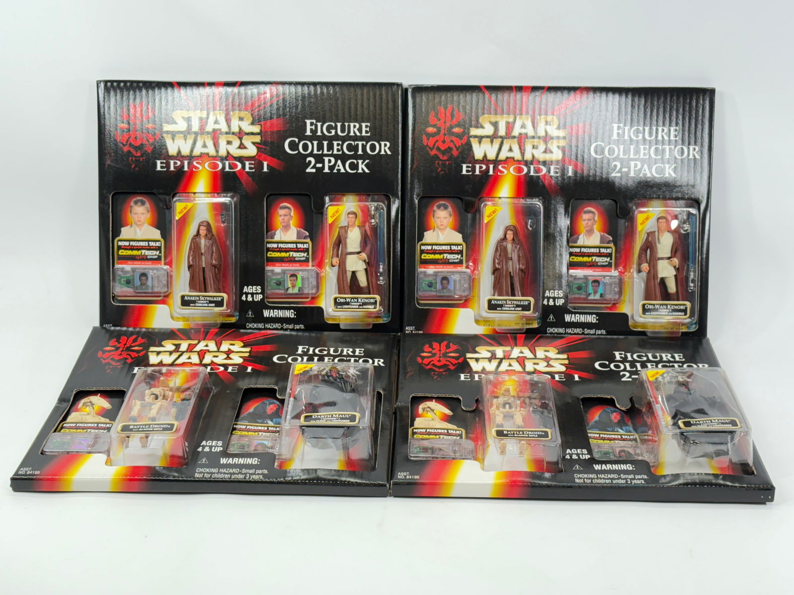 4) STAR WARS EPISODE I FIGURE 2-PACKS NIP: ALL REMAIN NEW IN PACKAGE.