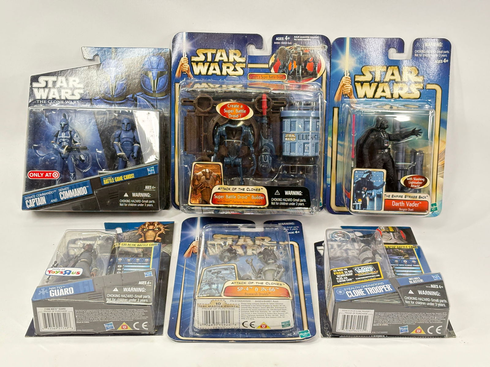 6) STAR WARS ACTION FIGURES NIP: ALL REMAIN NEW IN PACKAGE.