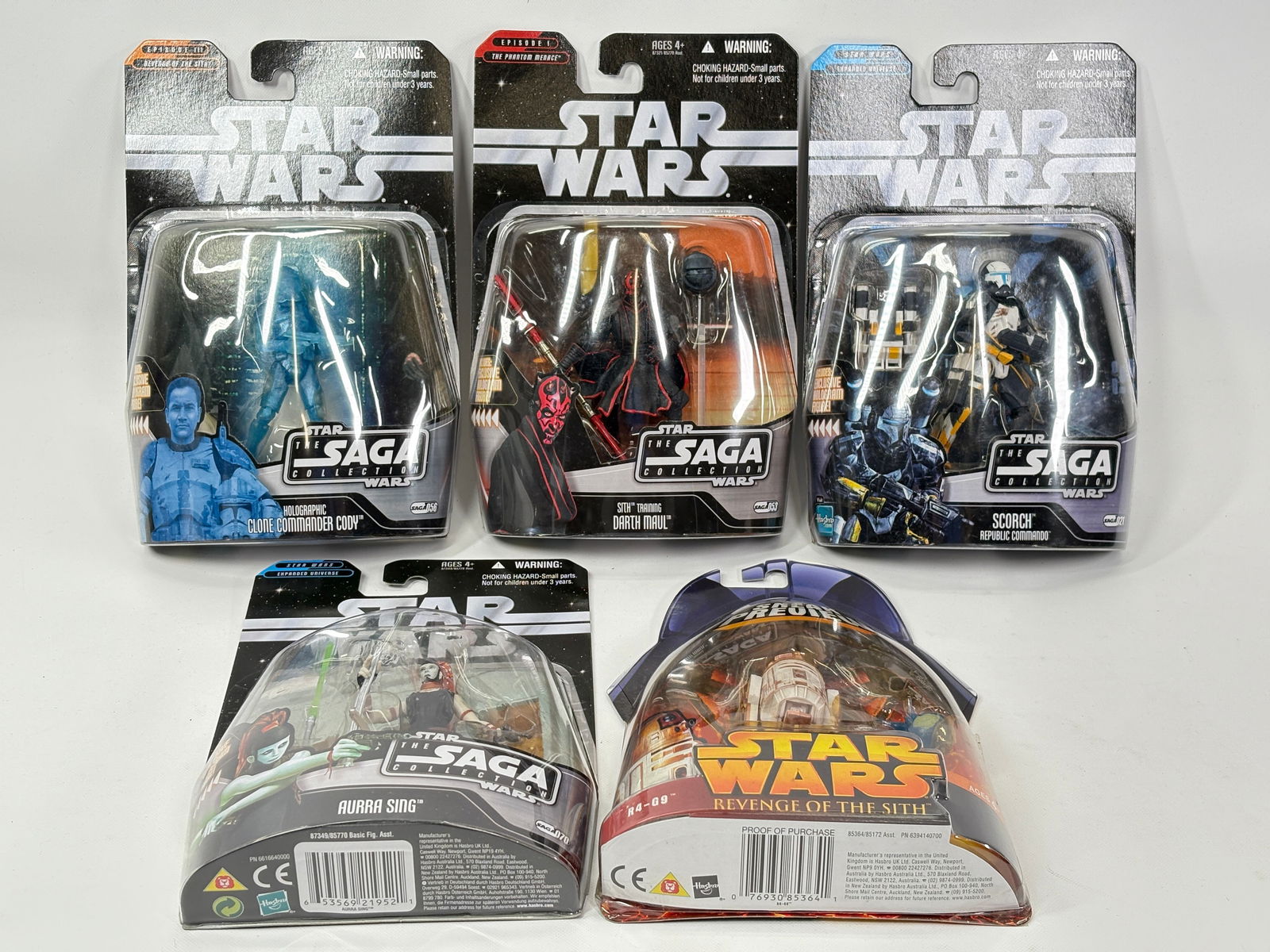 5) STAR WARS ACTION FIGURES NIP: ALL REMAIN NEW IN PACKAGE.