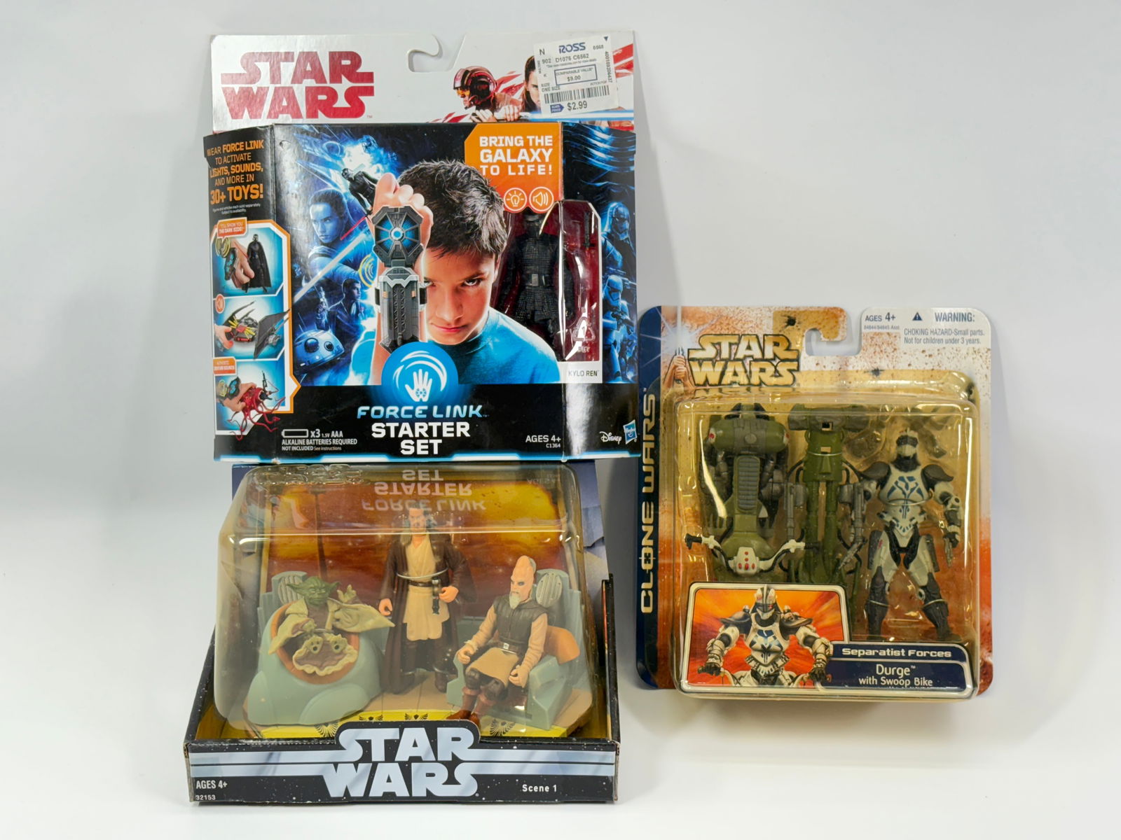3) STAR WARS ACTION FIGURES NIP: ALL REMAIN NEW IN PACKAGE.