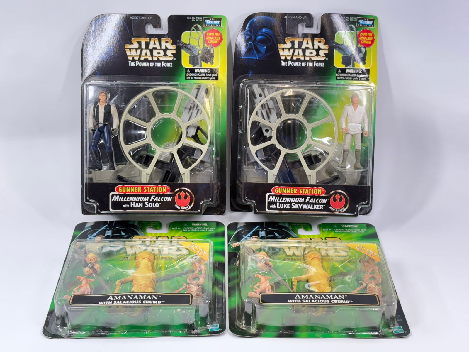 4) STAR WARS POTF ACTION FIGURES NIP: ALL REMAIN NEW IN PACKAGE.