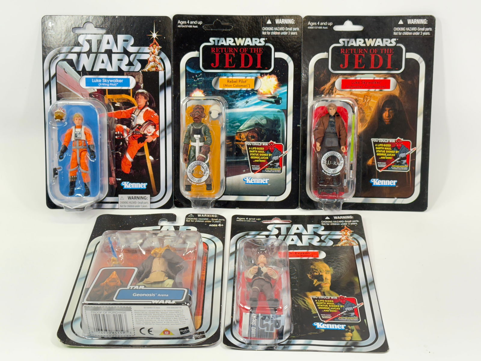 5) RETRO STAR WARS ACTION FIGURES NIP: ALL REMAIN NEW IN PACKAGE.