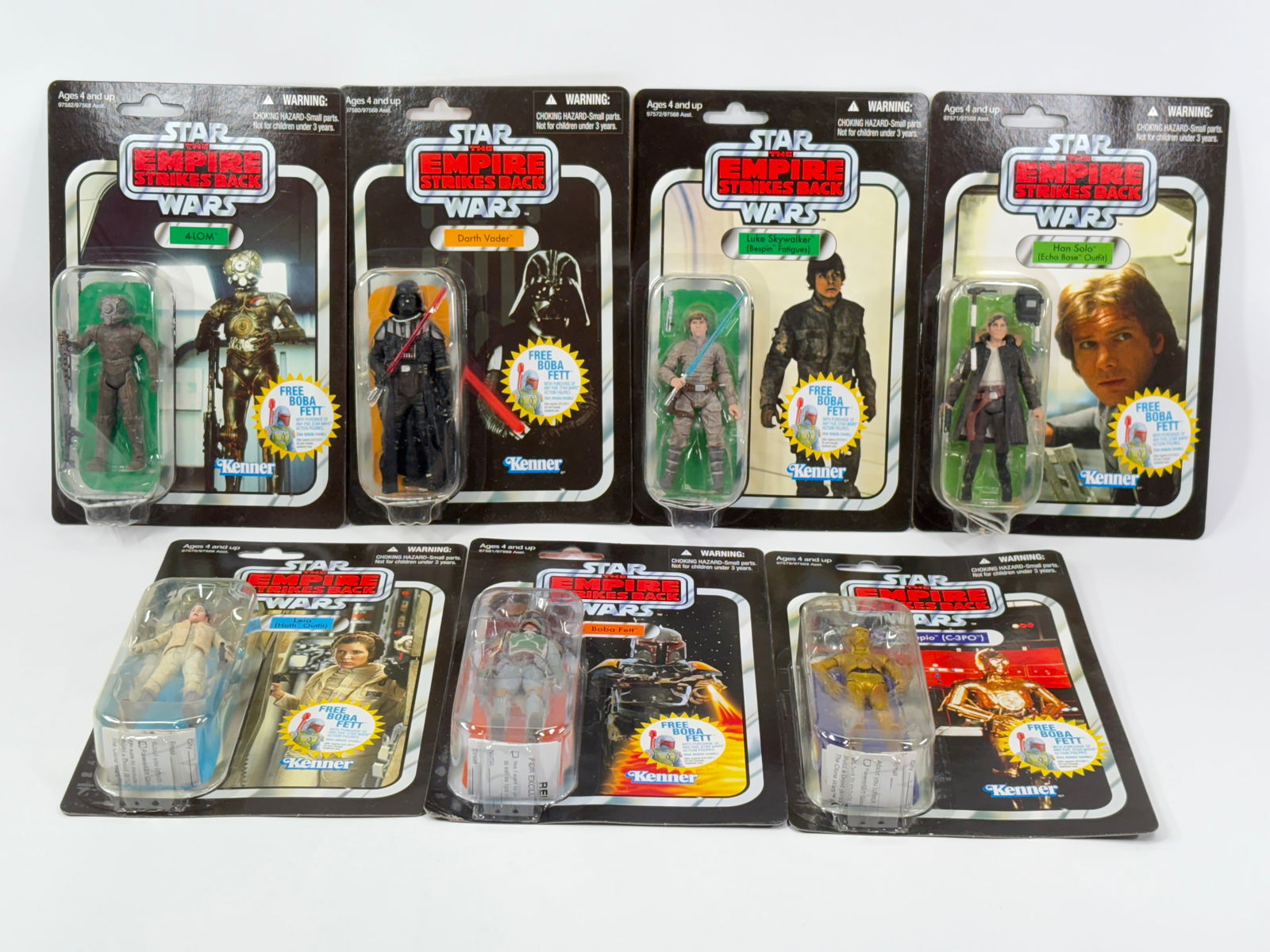 7) RETRO STAR WARS ESB ACTION FIGURES NIP: ALL REMAIN NEW IN PACKAGE.