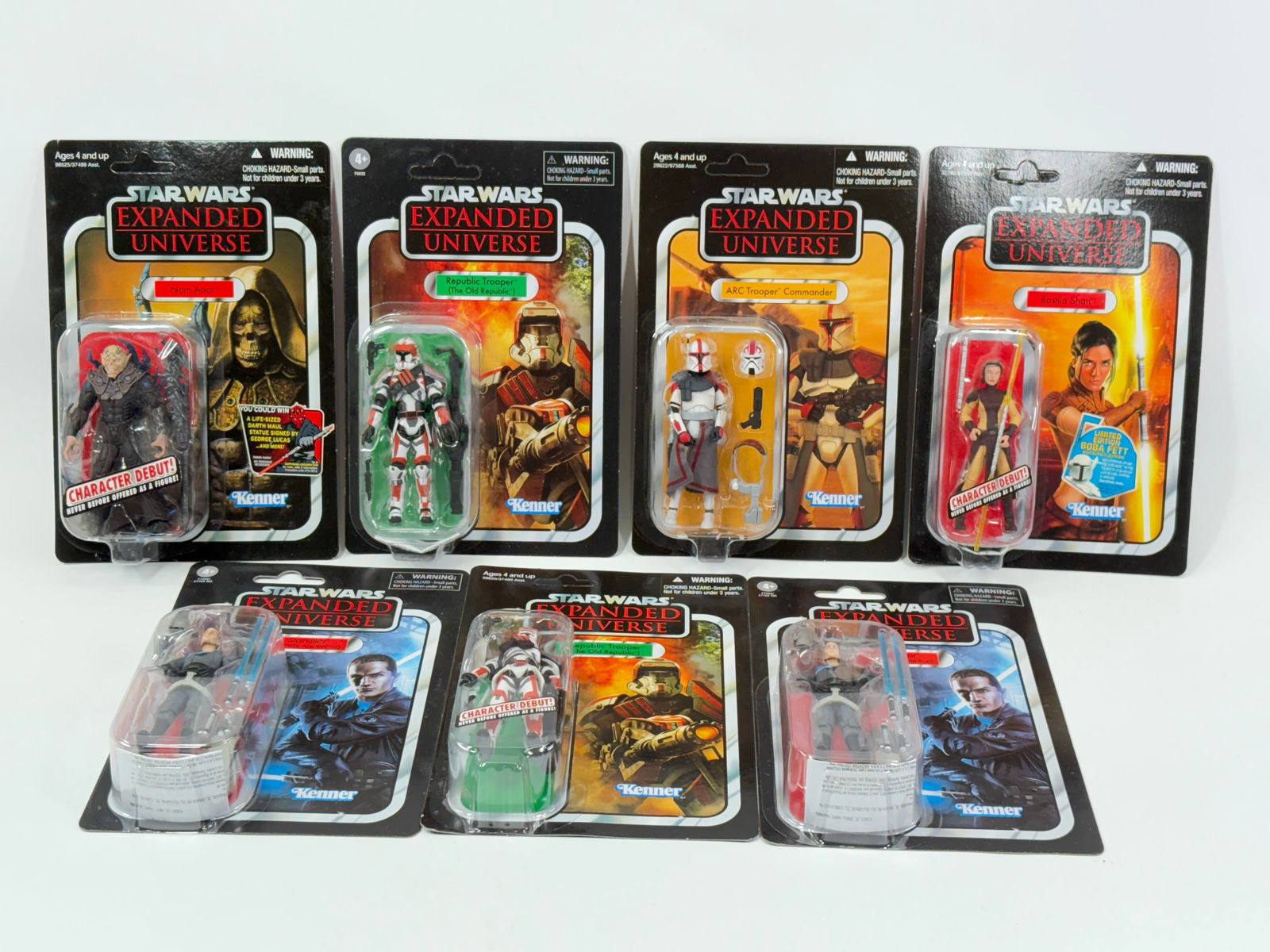 7) RETRO STAR WARS EXPANDED UNIVERSE FIGURES NIP: ALL REMAIN NEW IN PACKAGE.