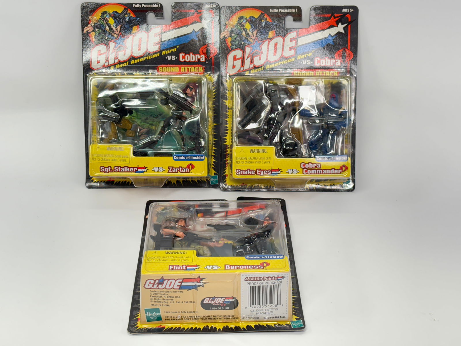3) GI JOE VS. COBRA ACTION FIGURES NIP: ALL REMAIN NEW IN PACKAGE.