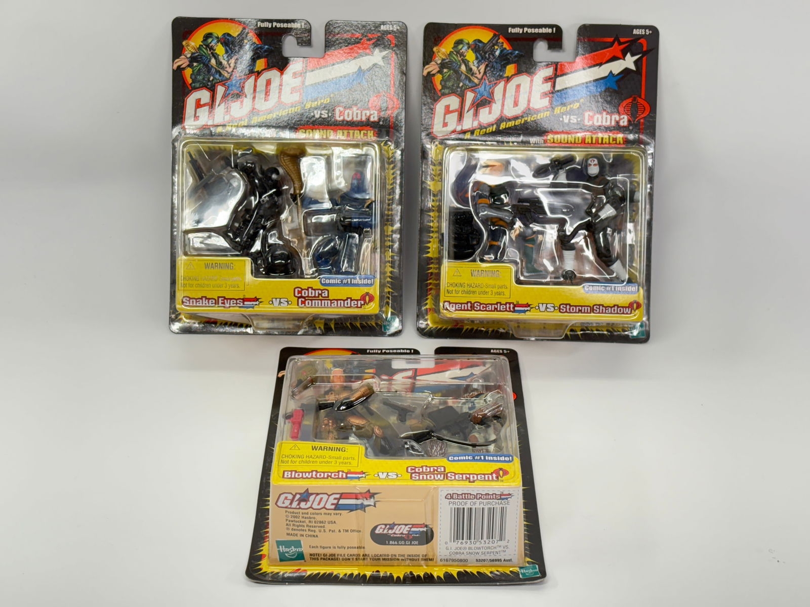 3) GI JOE VS. COBRA ACTION FIGURES NIP: ALL REMAIN NEW IN PACKAGE.