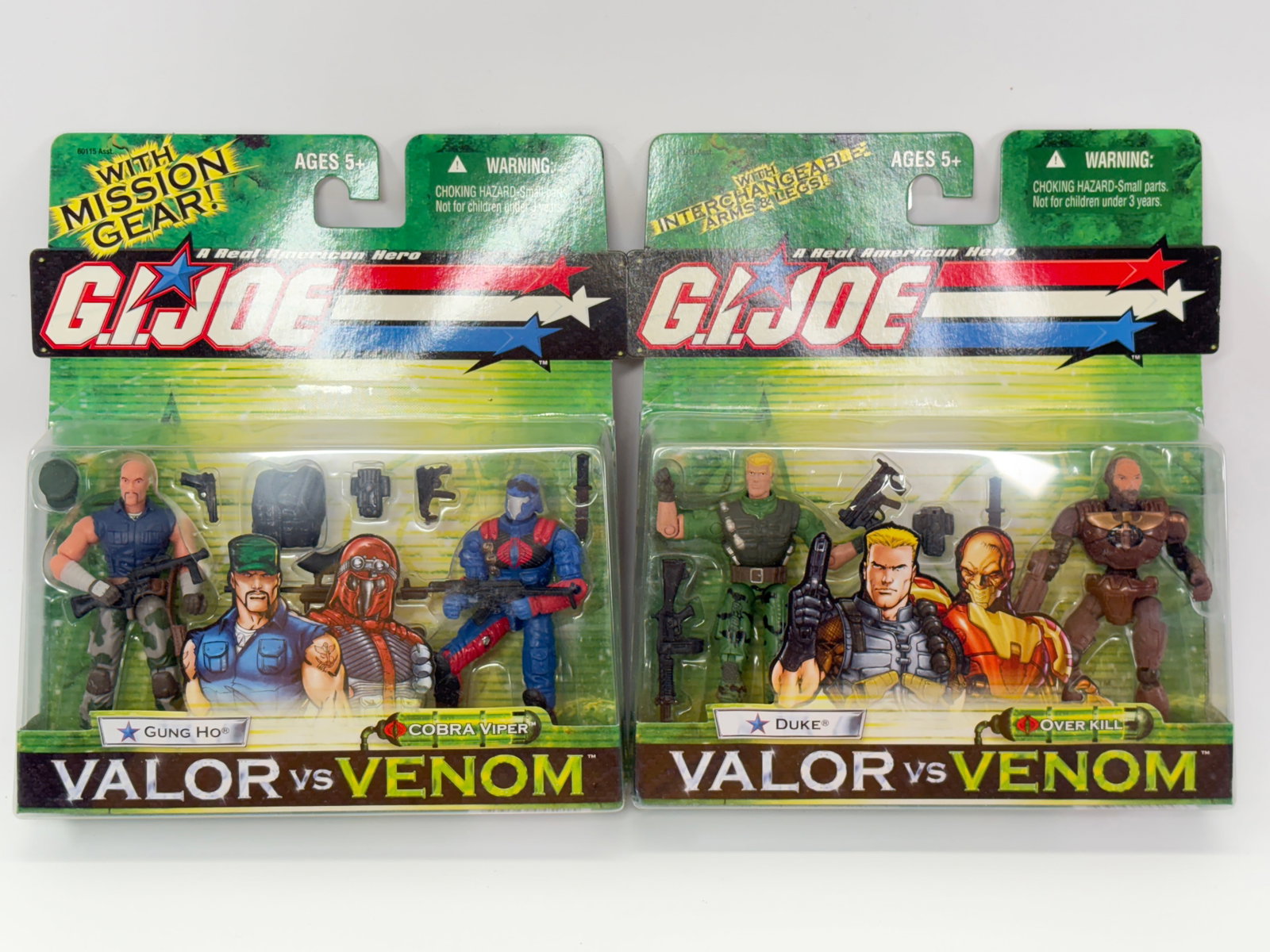 2) GI JOE VALOR VS. VENOM FIGURES NIP: BOTH REMAIN NEW IN PACKAGE.