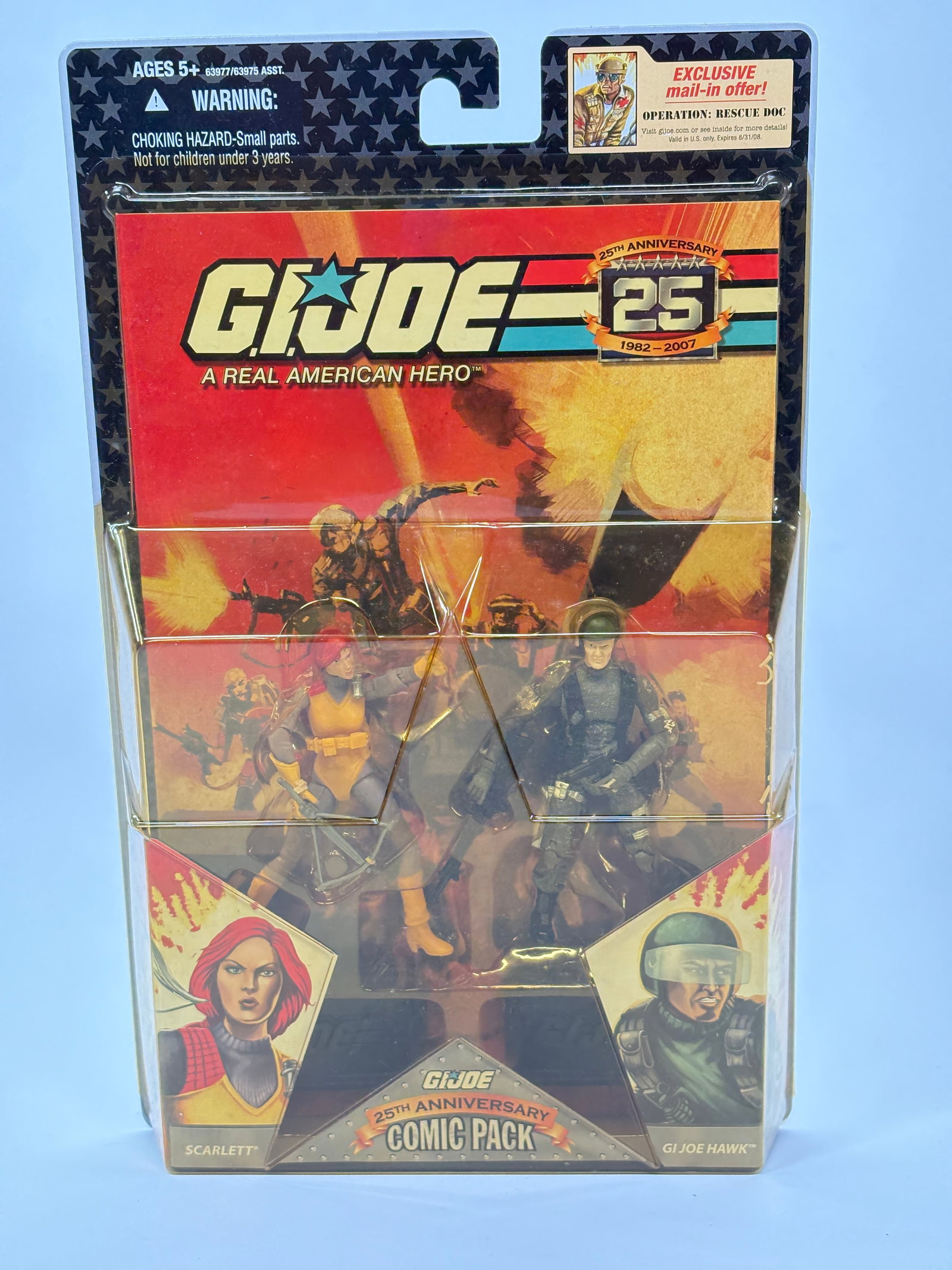GI JOE 25TH ANNIV. COMIC PACK SCARLETT & GI JOE HAWK NIP: REMAINS NEW IN PACKAGE.