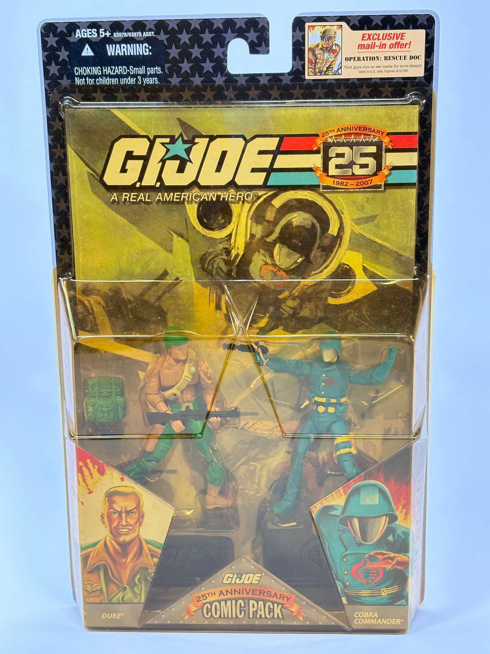 GI JOE 25TH ANNIV. COMIC PACK DUKE & COBRA COMMANDER: REMAINS NEW IN PACKAGE.