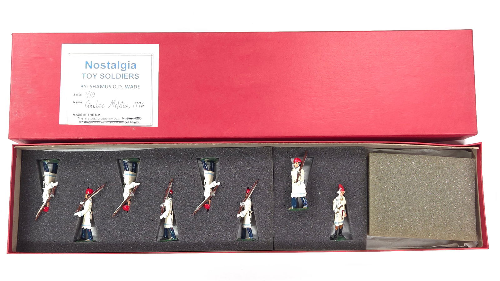 NOSTALGIA MODELS QUEBEC MILITIA, 1776: REMAINS IN VERY GOOD CONDITION WITH BOX.