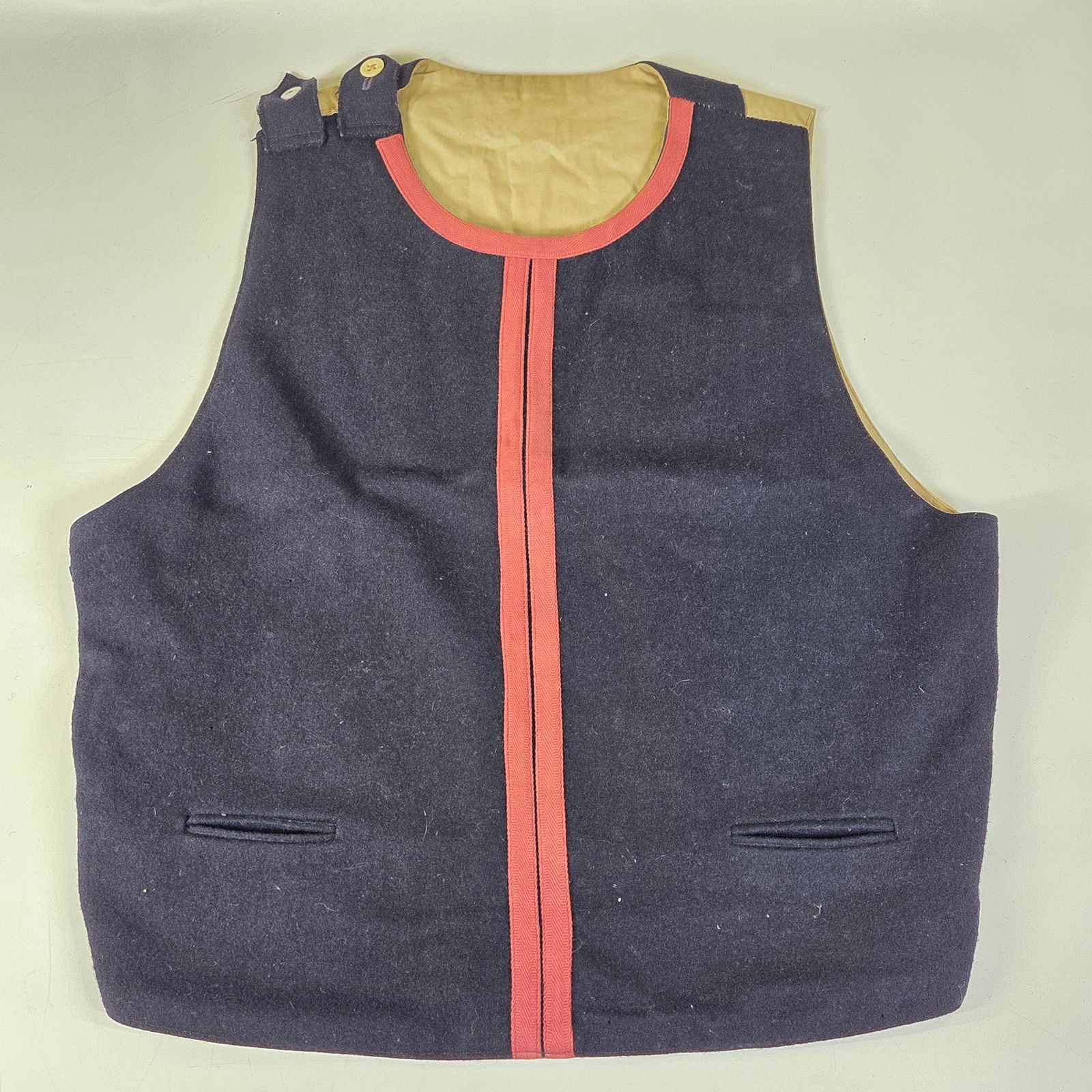 CIVIL WAR ZOUAVE WOOL VEST: REMAINS IN GOOD CONDITION, SHOWING SOME TYPICAL WEAR.