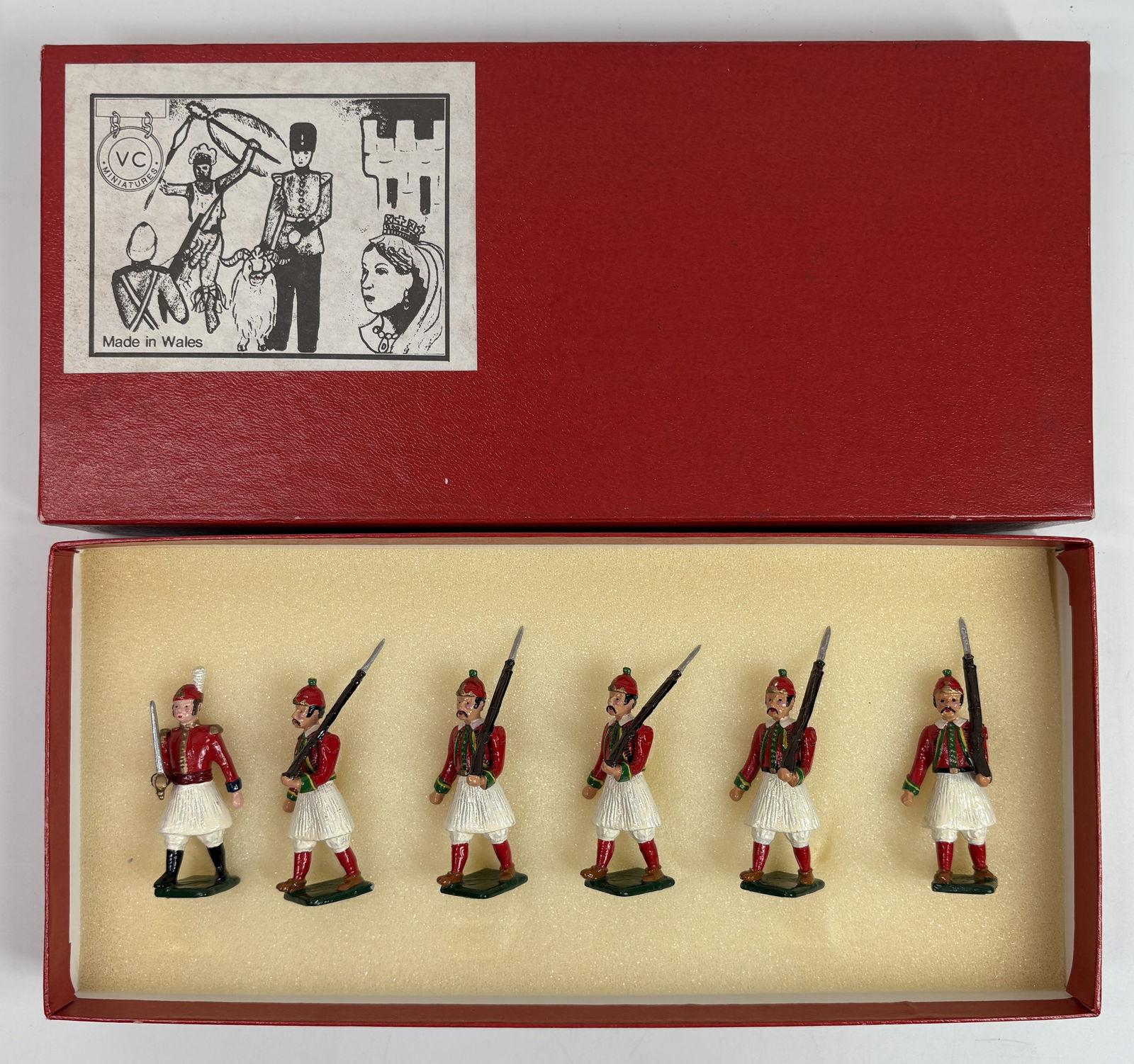 VC MINIATURES 6-PIECE SOLDIER SET: ALL REMAIN IN VERY GOOD CONDITION, SHOWING MINIMAL WEAR. BOXES REMAIN IN GOOD CONDITION, SHOWING SOME STORAGE WEAR.