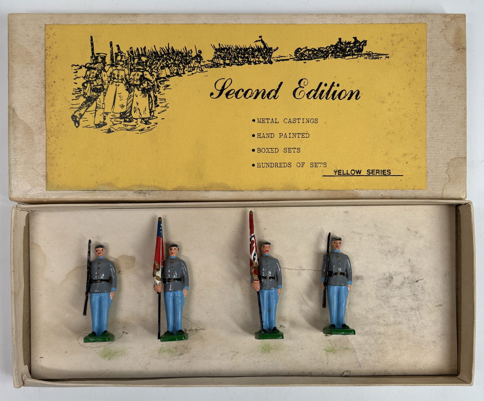 GILBERT YELLOW SERIES CIVIL WAR: ALL REMAIN IN VERY GOOD CONDITION, SHOWING MINIMAL WEAR. BOXES REMAIN IN GOOD CONDITION, SHOWING SOME STORAGE WEAR.