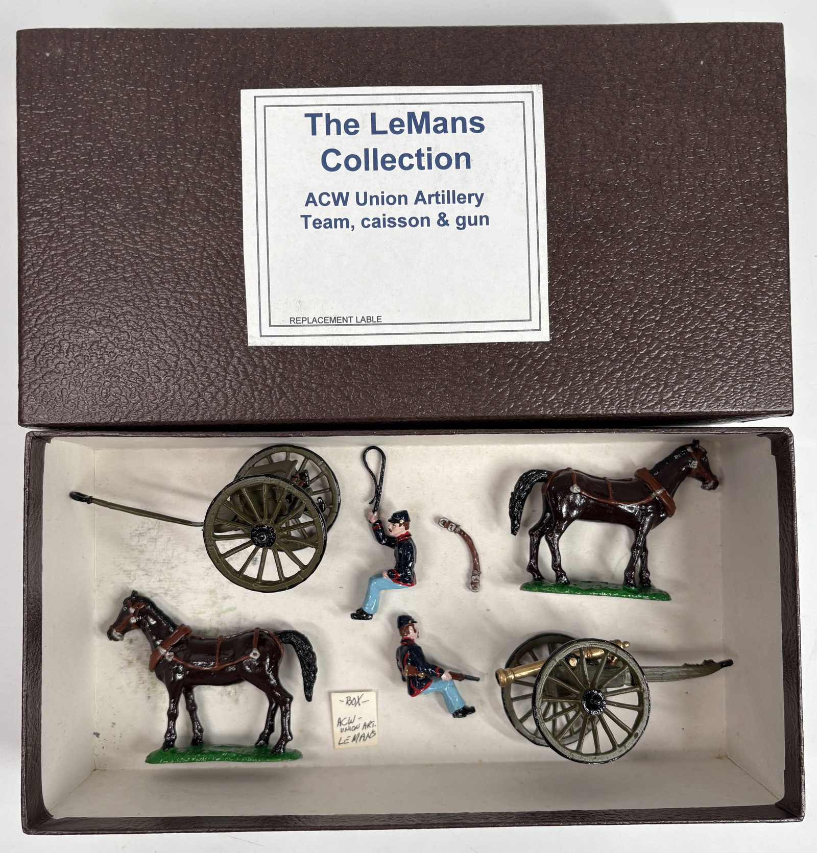 THE LEMANS COLLECTION ACW UNION ARTILLERY TEAM: ALL REMAIN IN VERY GOOD CONDITION, SHOWING MINIMAL WEAR. BOXES REMAIN IN GOOD CONDITION, SHOWING SOME STORAGE WEAR.