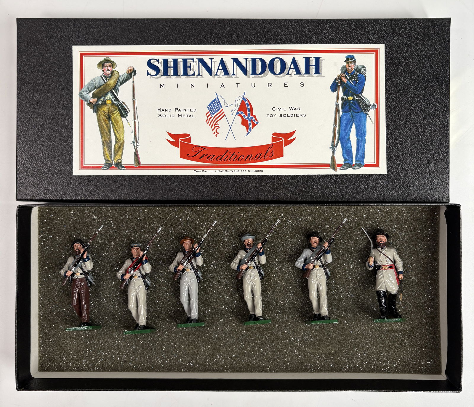 SHENANDOAH MINIATURES CIVIL WAR SOLDIERS: ALL REMAIN IN VERY GOOD CONDITION, SHOWING MINIMAL WEAR. BOXES REMAIN IN GOOD CONDITION, SHOWING SOME STORAGE WEAR.
