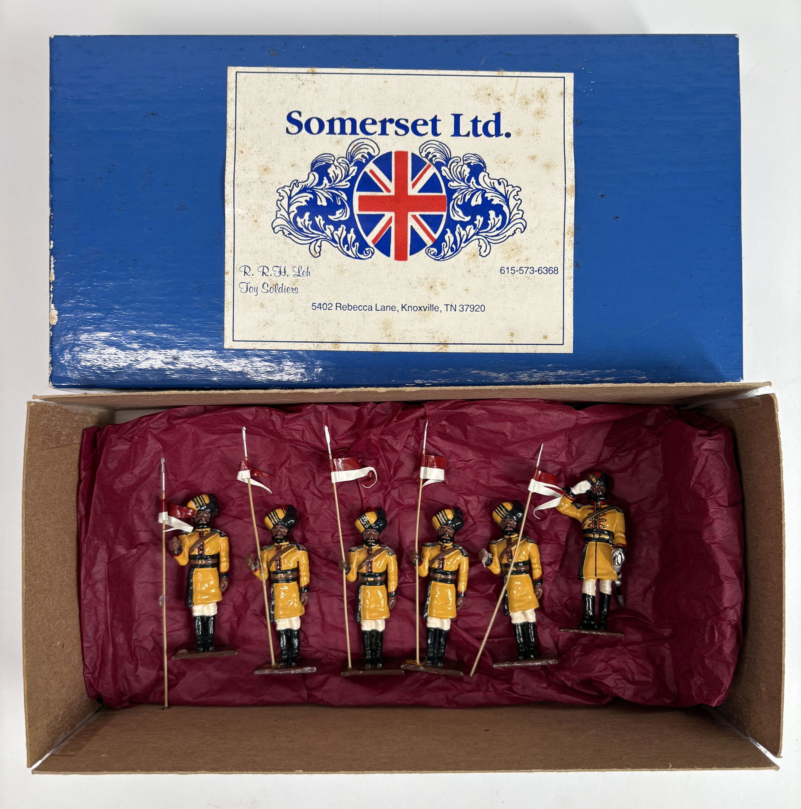 SOMERSET LTD. 6-PIECE SOLDIER SET: ALL REMAIN IN VERY GOOD CONDITION, SHOWING MINIMAL WEAR. BOXES REMAIN IN GOOD CONDITION, SHOWING SOME STORAGE WEAR.