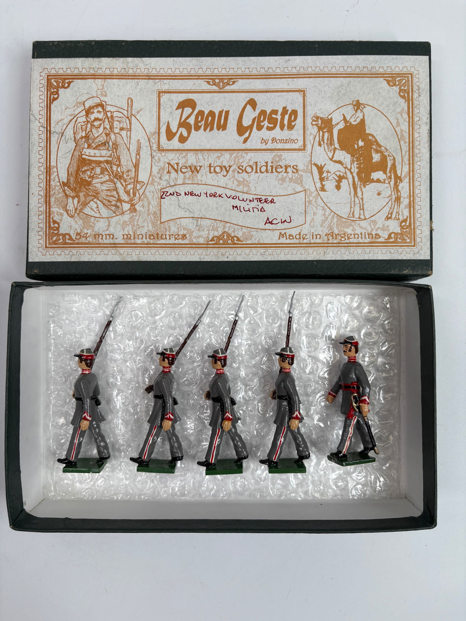 BEAU GESTE 22ND NEW YORK VOLUNTEER MILITIA: ALL REMAIN IN VERY GOOD CONDITION, SHOWING MINIMAL WEAR. BOXES REMAIN IN GOOD CONDITION, SHOWING SOME STORAGE WEAR.