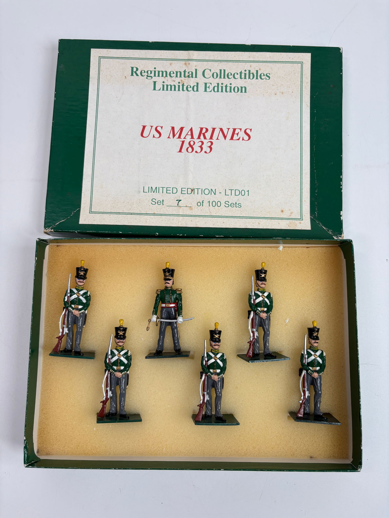 REGIMENTAL COLLECTIBLES L/E US MARINES 1833: ALL REMAIN IN VERY GOOD CONDITION, SHOWING MINIMAL WEAR. BOXES REMAIN IN GOOD CONDITION, SHOWING SOME STORAGE WEAR.