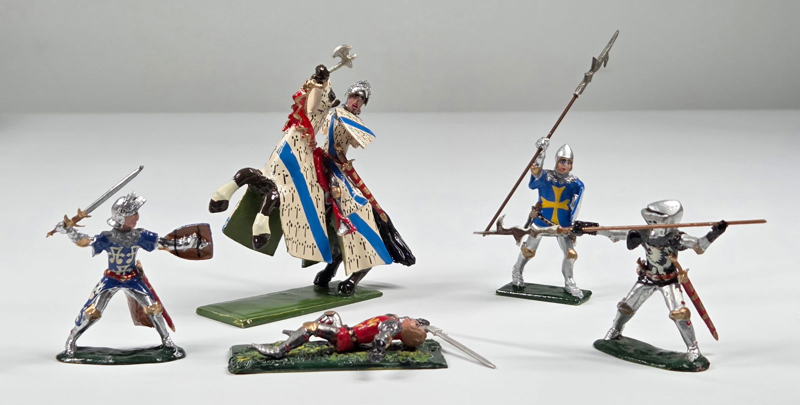 5) BOB HORNUNG HAND MTD KNIGHT SOLDIERS: ALL REMAIN IN VERY GOOD CONDITION, SHOWING MINIMAL WEAR. BOXES REMAIN IN GOOD CONDITION, SHOWING SOME STORAGE WEAR.