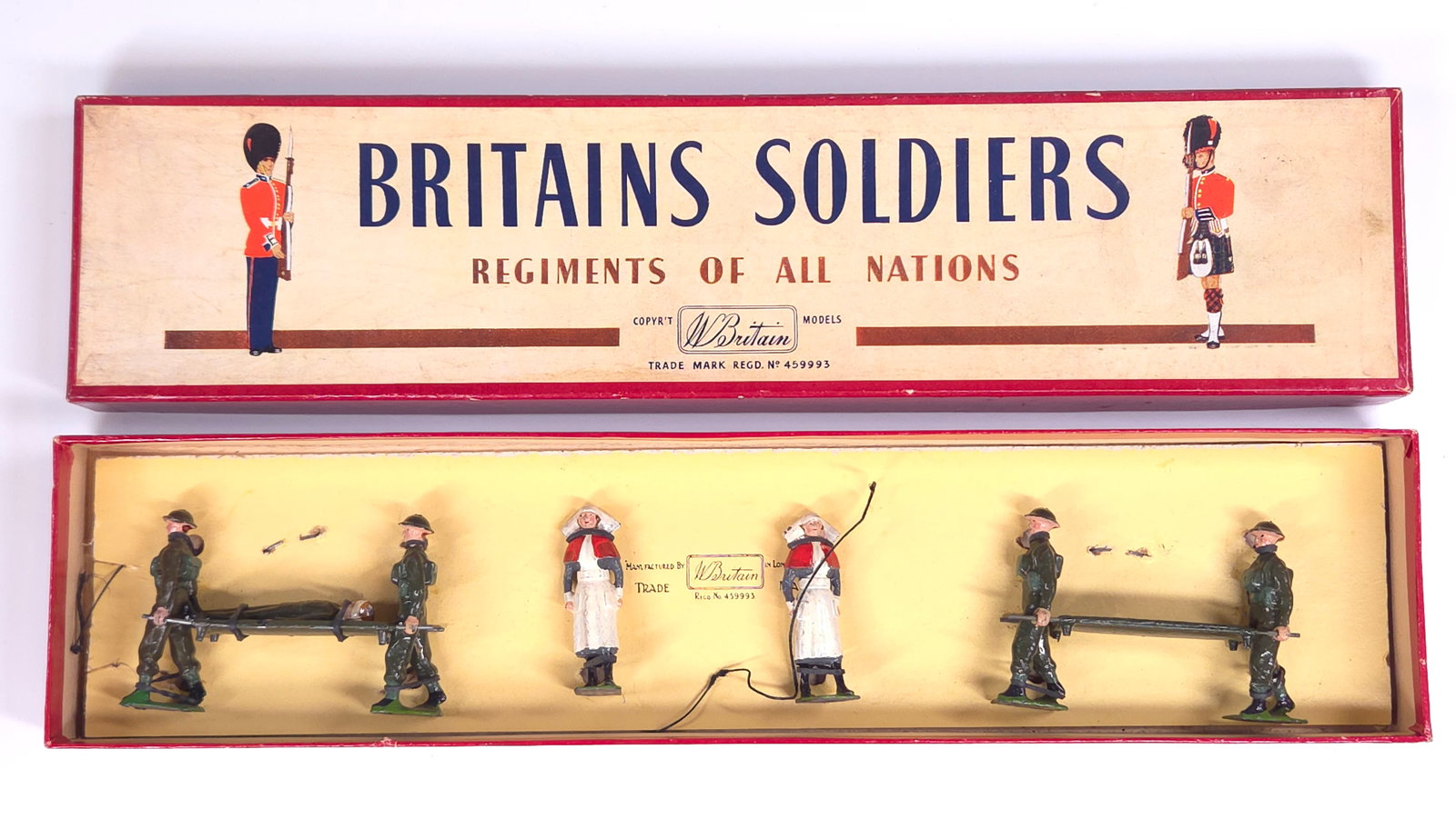 VINTAGE BRITAIN NO. 1723 ROYAL ARMY MEDICAL CORPS UNIT: SET REMAINS IN GOOD CONDITION, SHOWING SOME TYPICAL WEAR. BOX INCLUDED REMAINS NICE, SHOWING SOME TYPICAL WEAR.