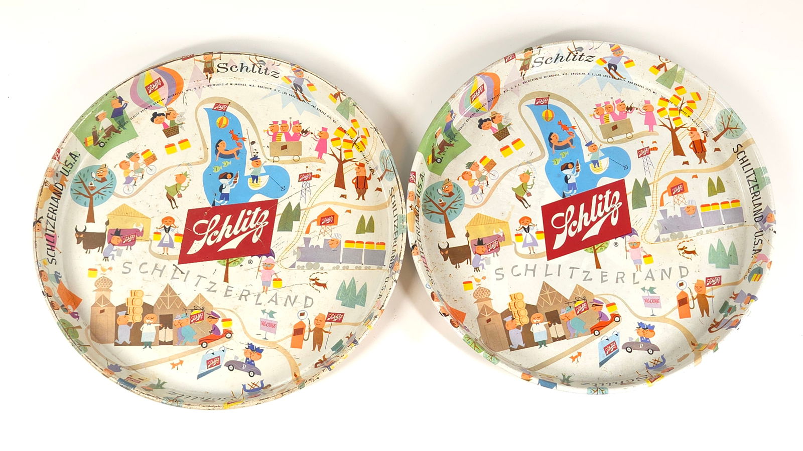 2) VINTAGE SCHLITZ SCHLITZERLAND BEER TRAYS (1 of 4)