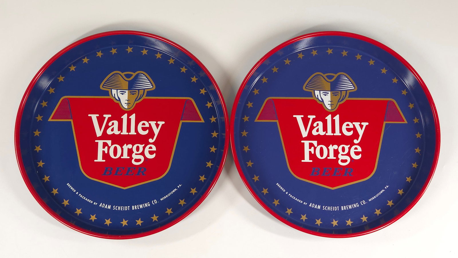 2) ADAM SCHEIDT VALLEY FORGE ADVERTISING BEER TRAYS (1 of 6)