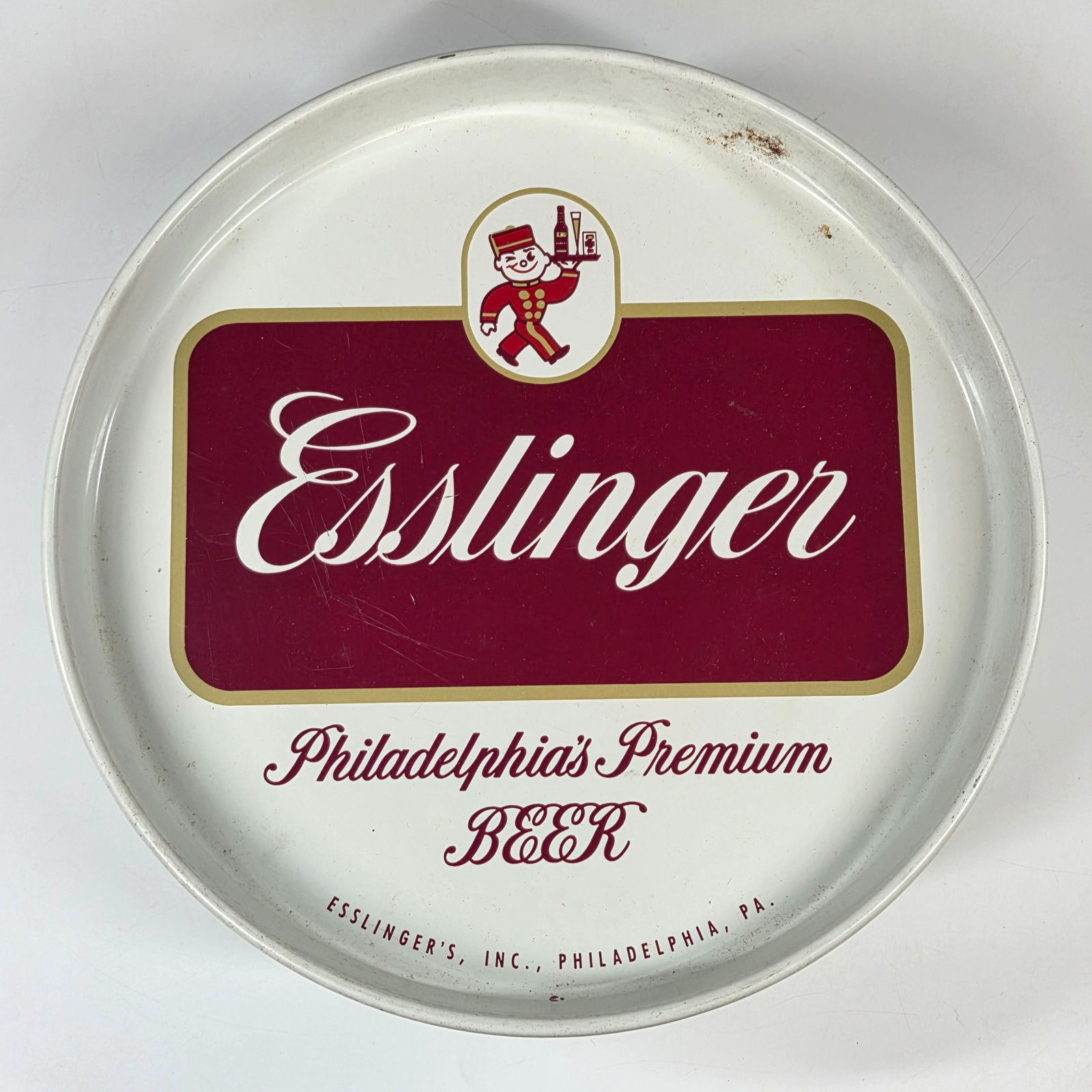 VINTAGE ESSLINGER PREMIUM BEER ADVERTISING TRAY: REMAINS IN GOOD CONDITION, SHOWING SOME TYPICAL WEAR.