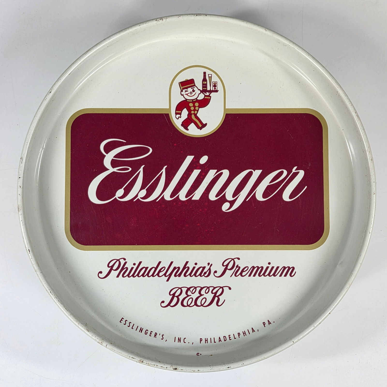 VINTAGE ESSLINGER PREMIUM BEER ADVERTISING TRAY: REMAINS IN GOOD CONDITION, SHOWING SOME TYPICAL WEAR.