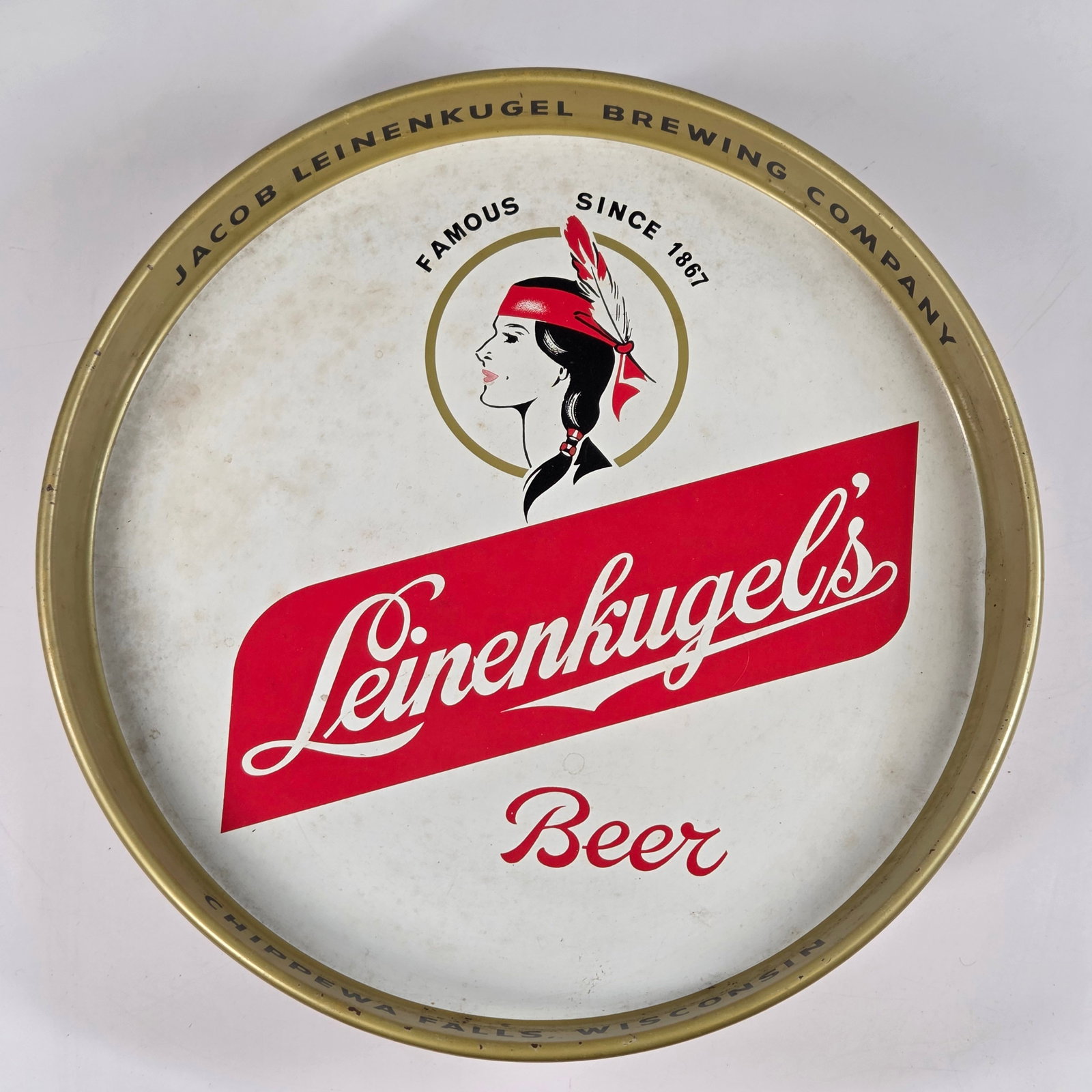 JACOB LEINENKUGEL ADVERTISING BEER TRAY: REMAINS IN GOOD CONDITION, SHOWING SOME TYPICAL WEAR.