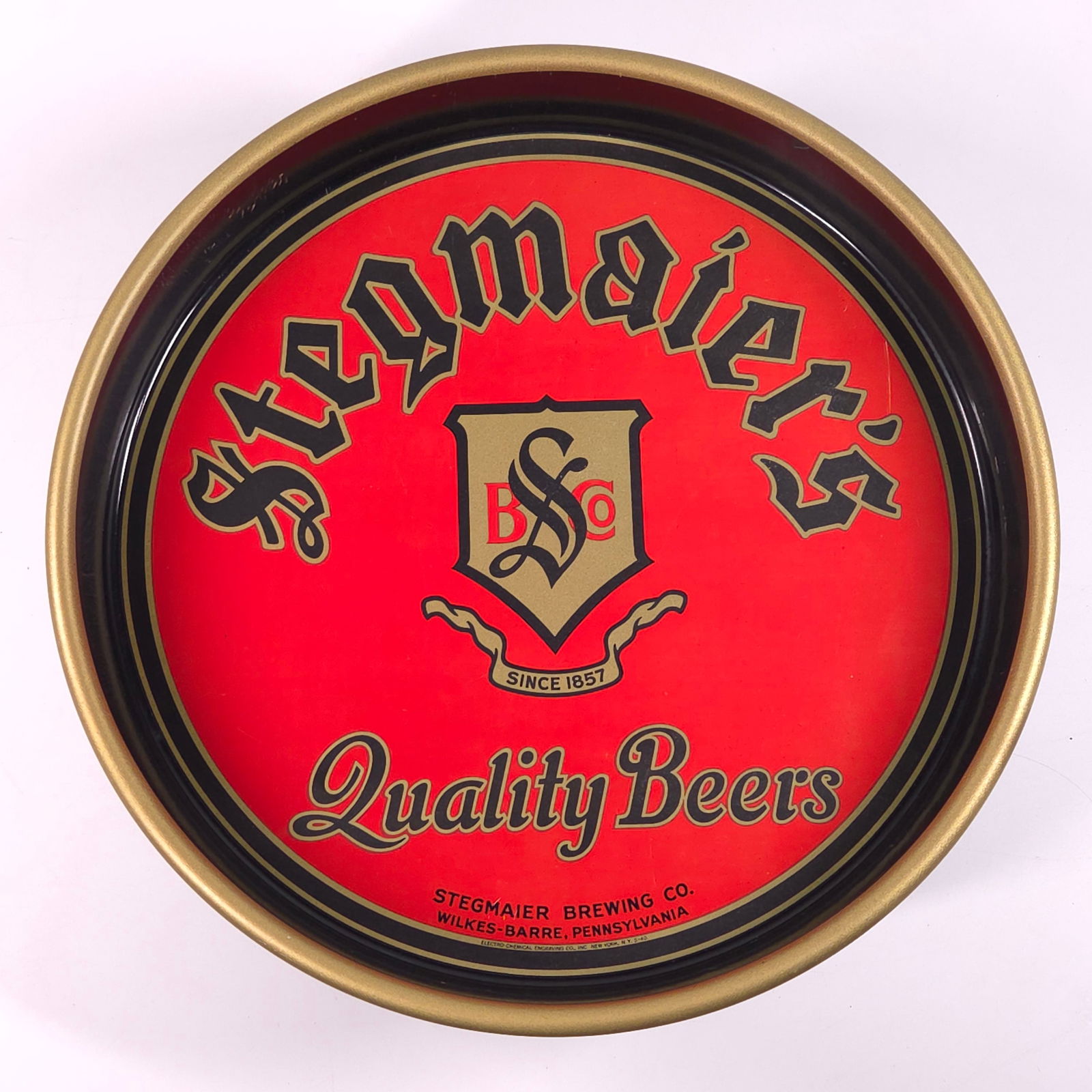 VINTAGE STEGMAIER QUALITY BEERS ADVERTISING TRAY: REMAINS IN GOOD CONDITION, SHOWING SOME TYPICAL WEAR.
