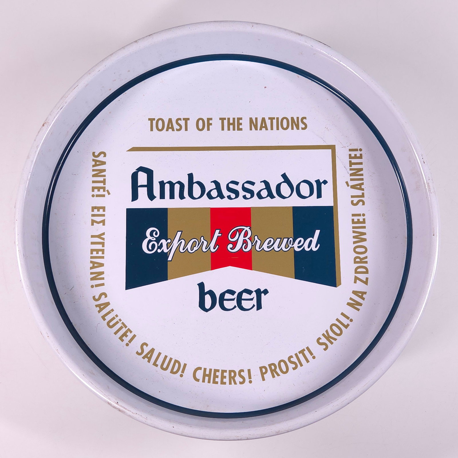 AMBASSADOR EXPORT BEER ADVERTISING TRAY: REMAINS IN GOOD CONDITION, SHOWING SOME TYPICAL WEAR.