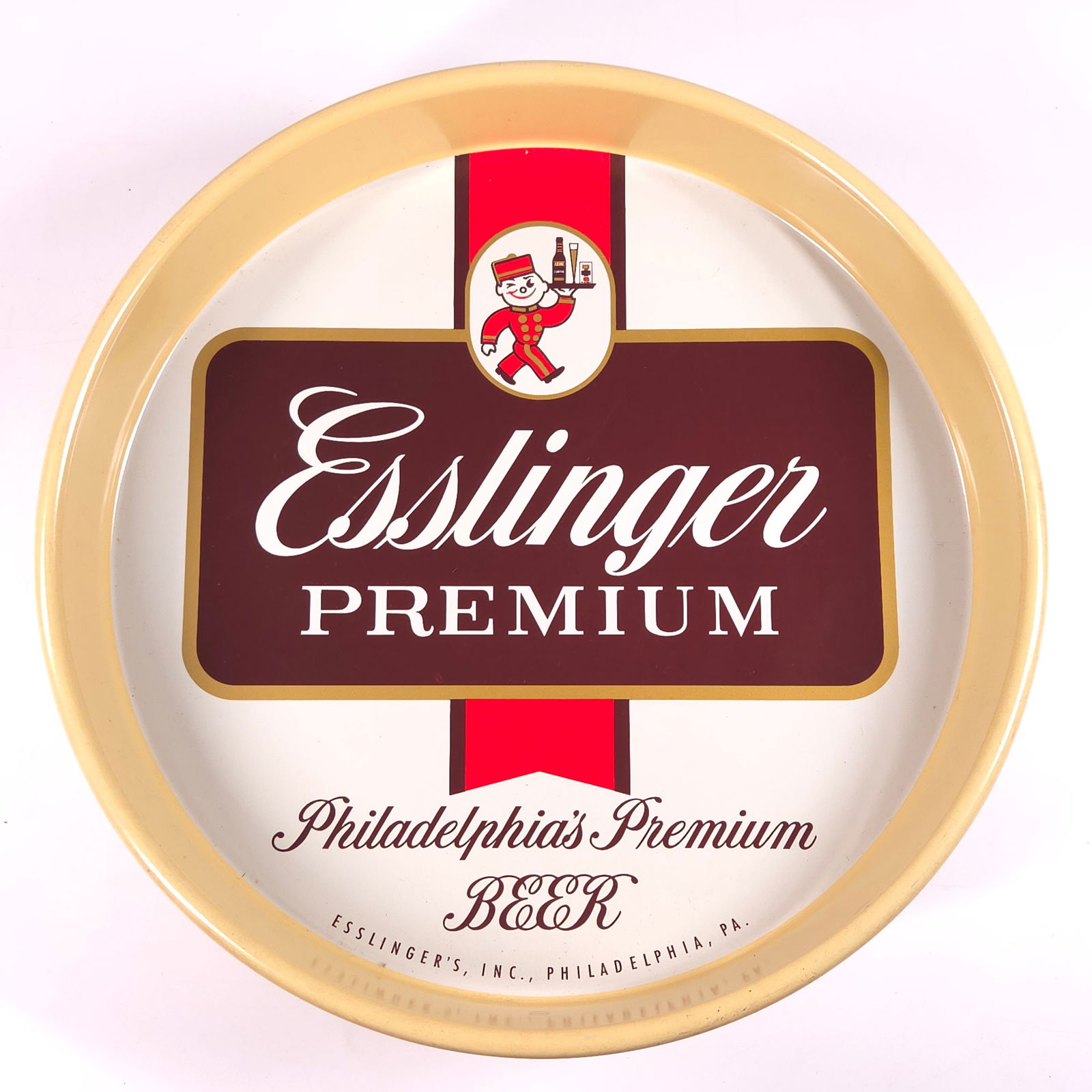 VINTAGE ESSLINGER PREMIUM BEER ADVERTISING TRAY: REMAINS IN GOOD CONDITION, SHOWING SOME TYPICAL WEAR.