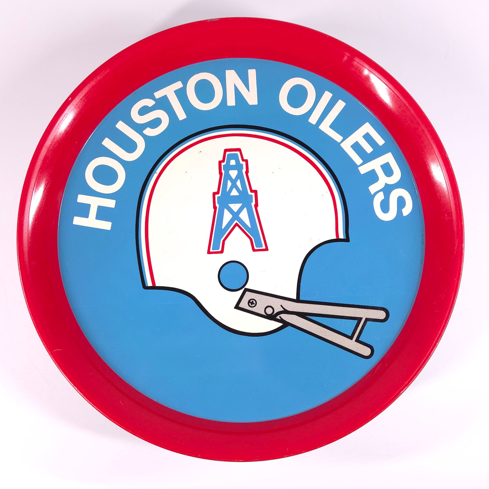 VINTAGE HOUSTON OILERS ADVERTISING TRAY: REMAINS IN GOOD CONDITION, SHOWING SOME TYPICAL WEAR.