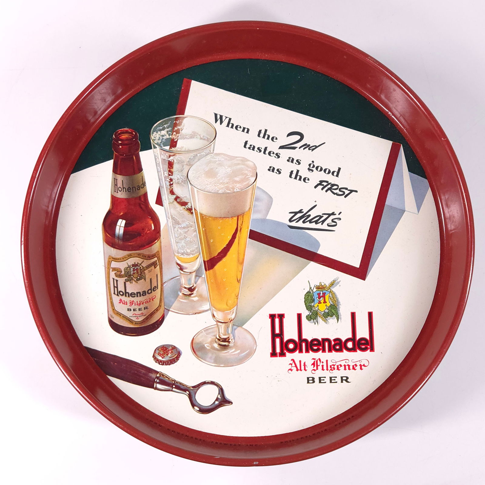 VINTAGE JOHENADAL ALT PILSNER ADVERTISING TRAY: REMAINS IN GOOD CONDITION, SHOWING SOME TYPICAL WEAR.