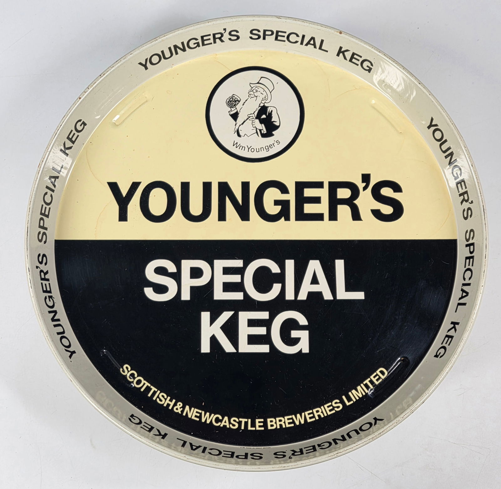 WM YOUNGER'S SPECIAL KEG ADVERTISING BEER TRAY: REMAINS IN GOOD CONDITION, SHOWING SOME TYPICAL WEAR.
