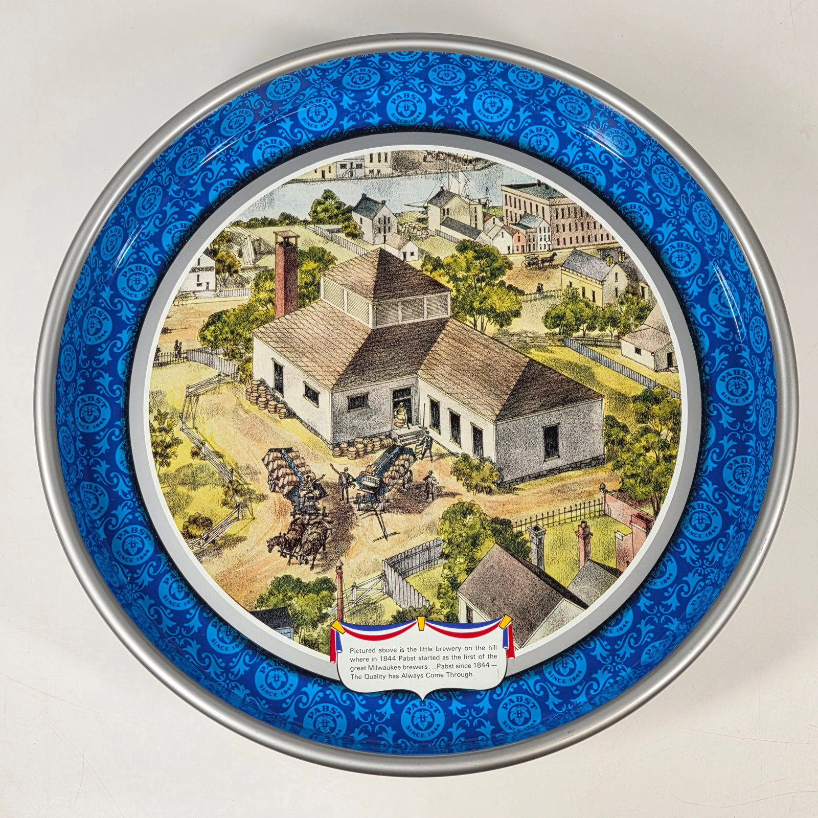 VINTAGE PBR PABST BLUE RIBBON ADVERTISING TRAY: REMAINS IN GOOD CONDITION, SHOWING SOME TYPICAL WEAR.