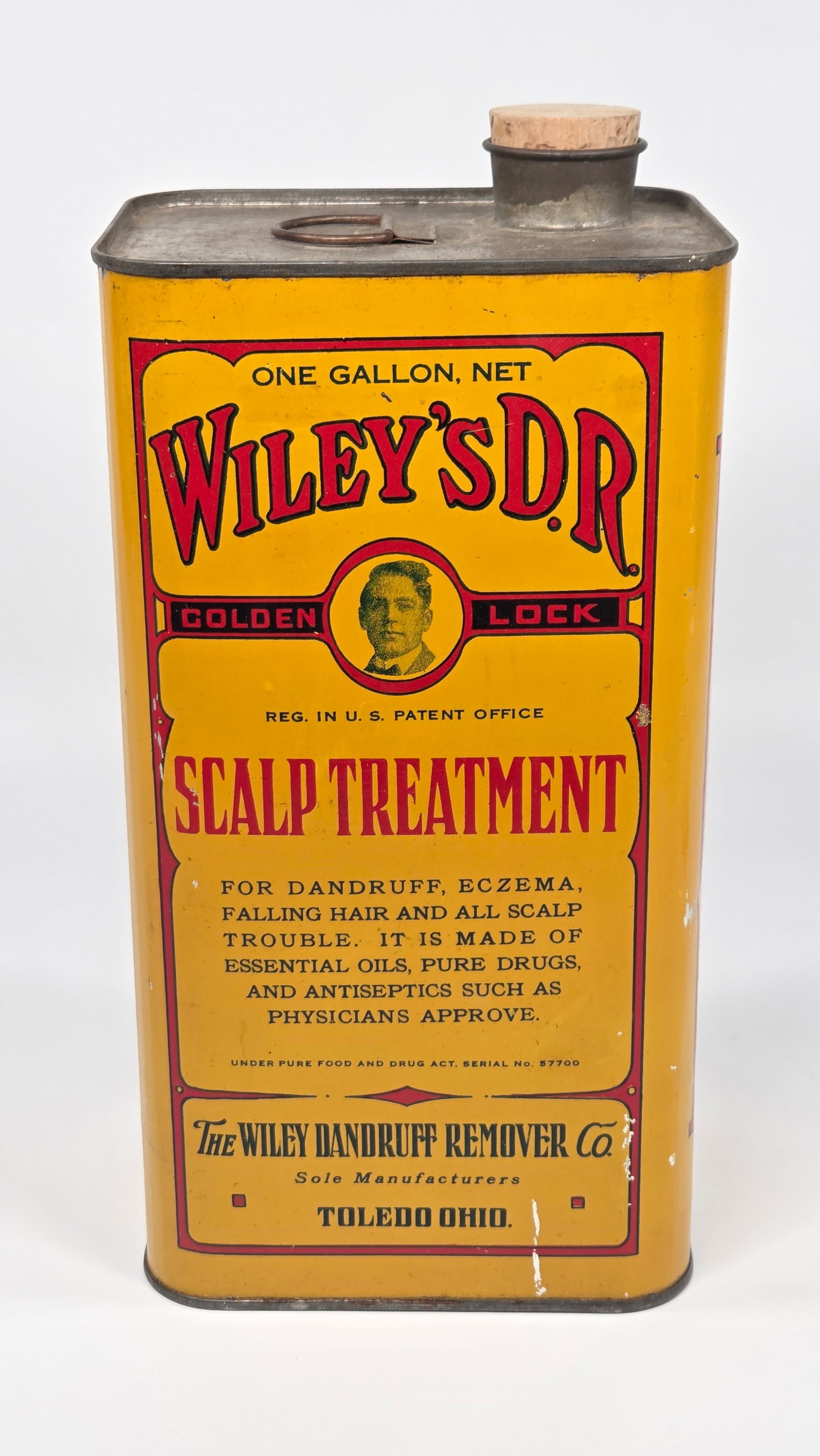 WILEY'S DANDRUFF REMOVER SCALP TREATMENT 1 GALLON TIN: REMAINS IN GOOD CONDITION, SHOWING SOME TYPICAL WEAR.