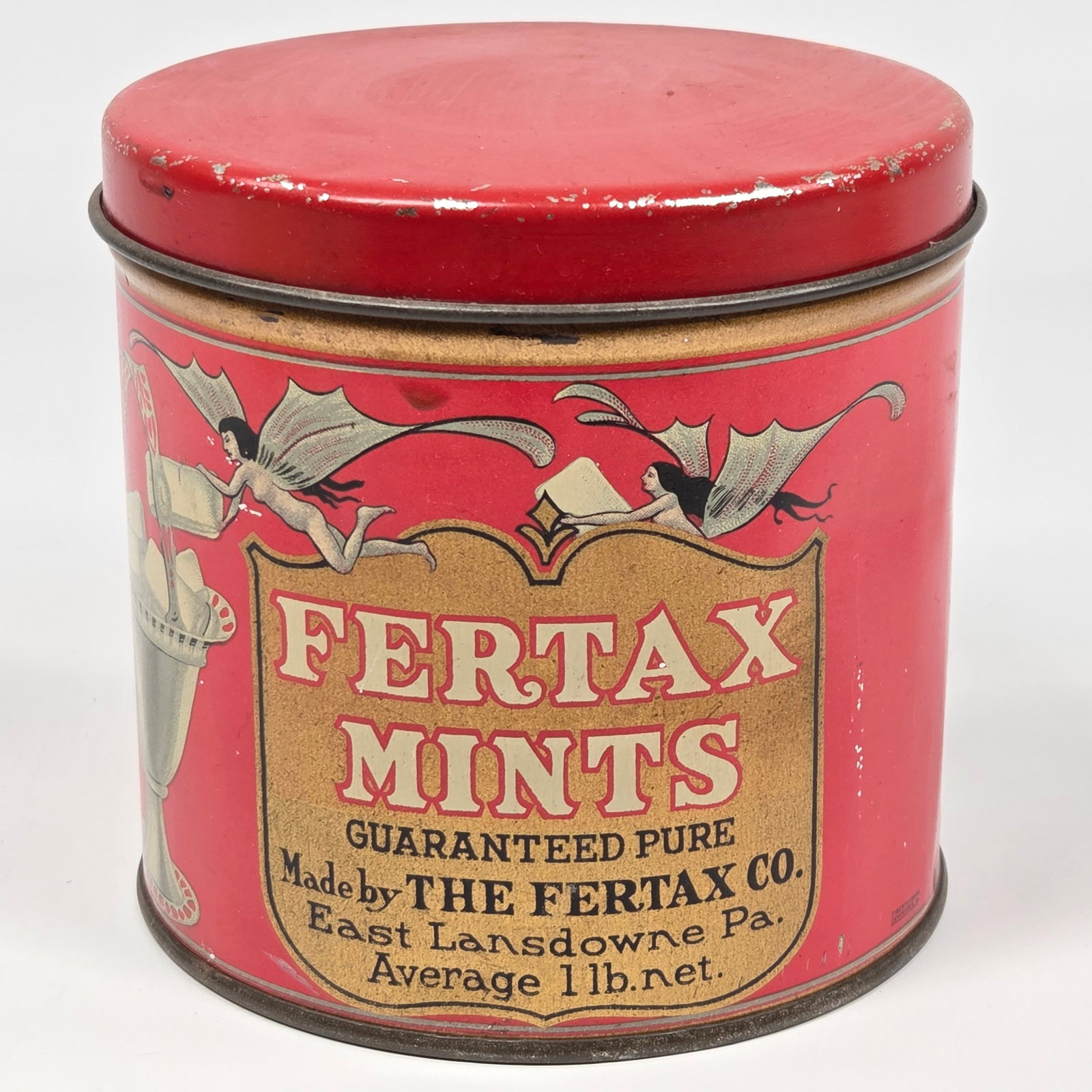 ANTIQUE FERTAX MINTS ADV. TIN LANSDOWNE PA: REMAINS IN GOOD CONDITION, SHOWING SOME TYPICAL WEAR.