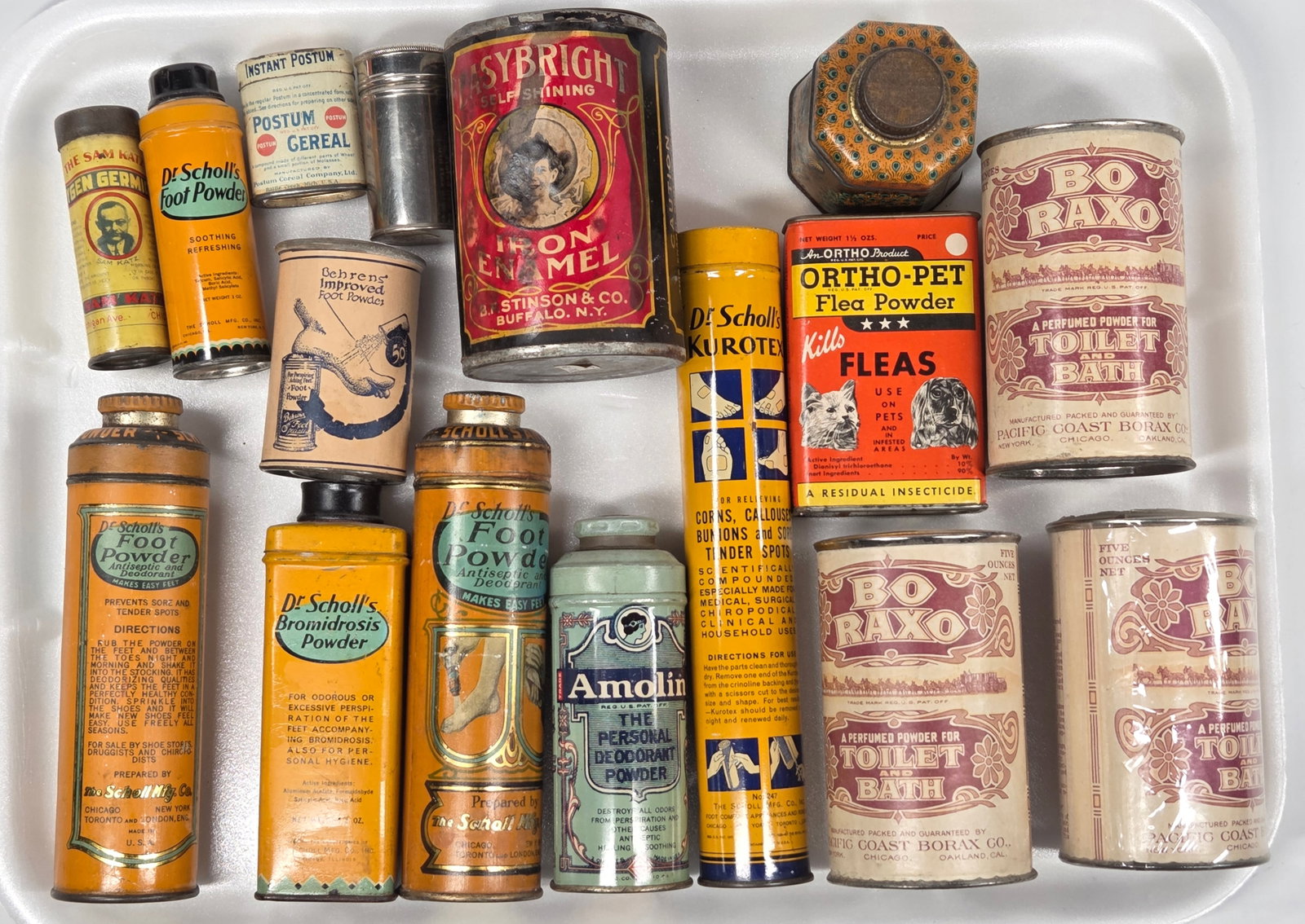 VARIOUS ANTIQUE ADVERTISING TINS: ALL REMAIN IN GOOD CONDITION, SHOWING SOME TYPICAL WEAR.