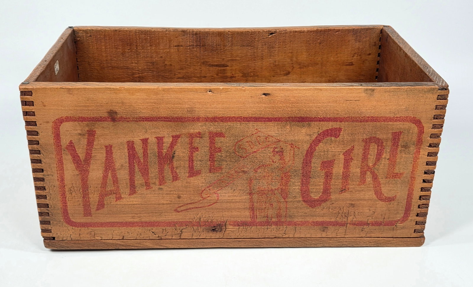 ANTIQUE YANKEE GIRL COUNTRY STORE WOOD BOX: REMAINS IN GOOD ORIGINAL CONDITION, SHOWING SOME TYPICAL WEAR.