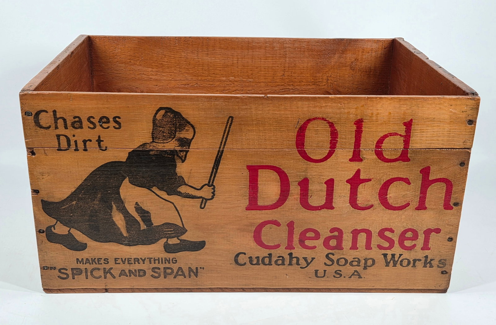 OLD DUTCH CLEANSER COUNTRY STORE WOOD BOX: REMAINS IN GOOD ORIGINAL CONDITION, SHOWING SOME TYPICAL WEAR.