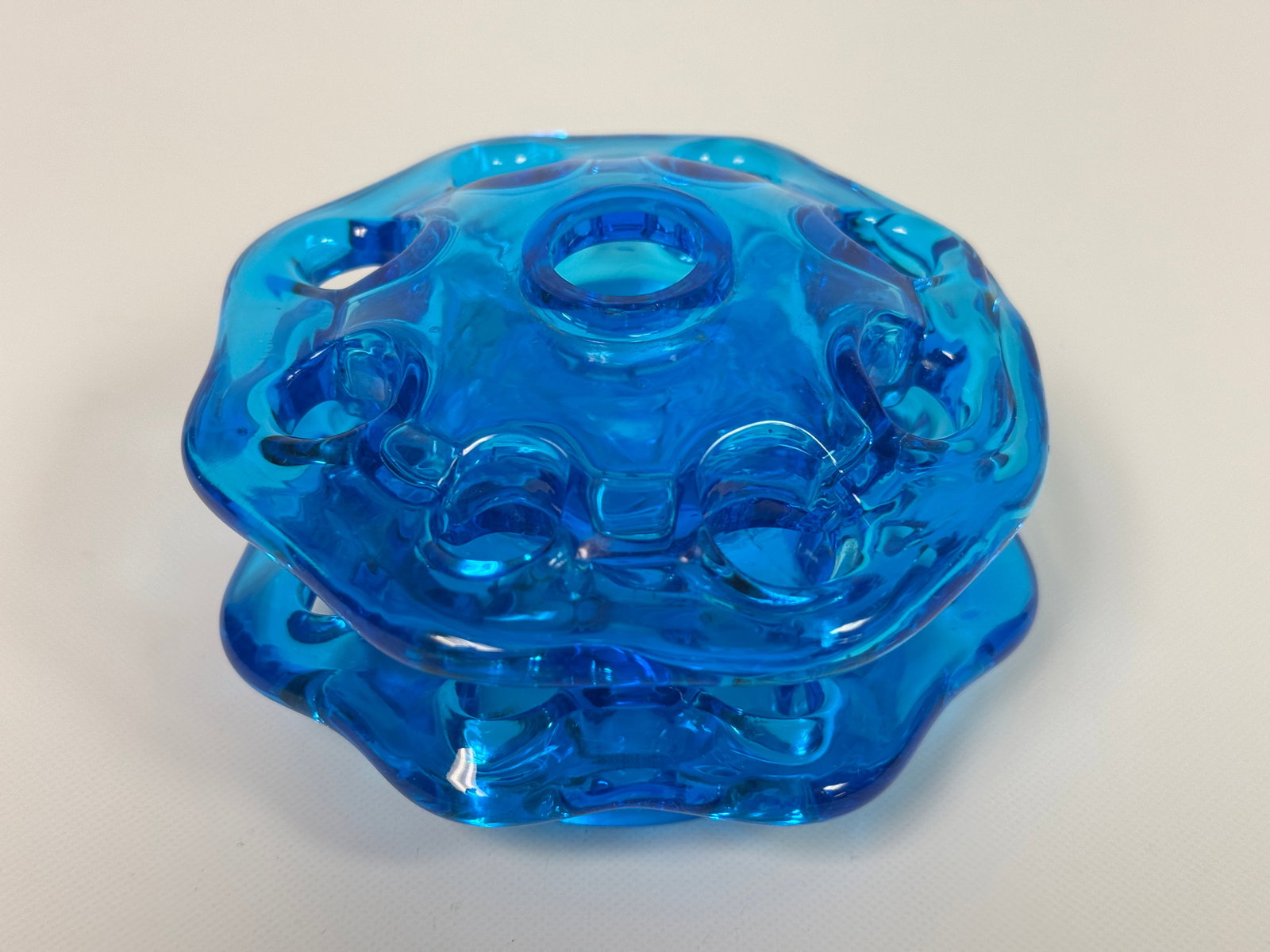 ANTIQUE HAND BLOWN BLUE GLASS FLOWER FROG (1 of 7)