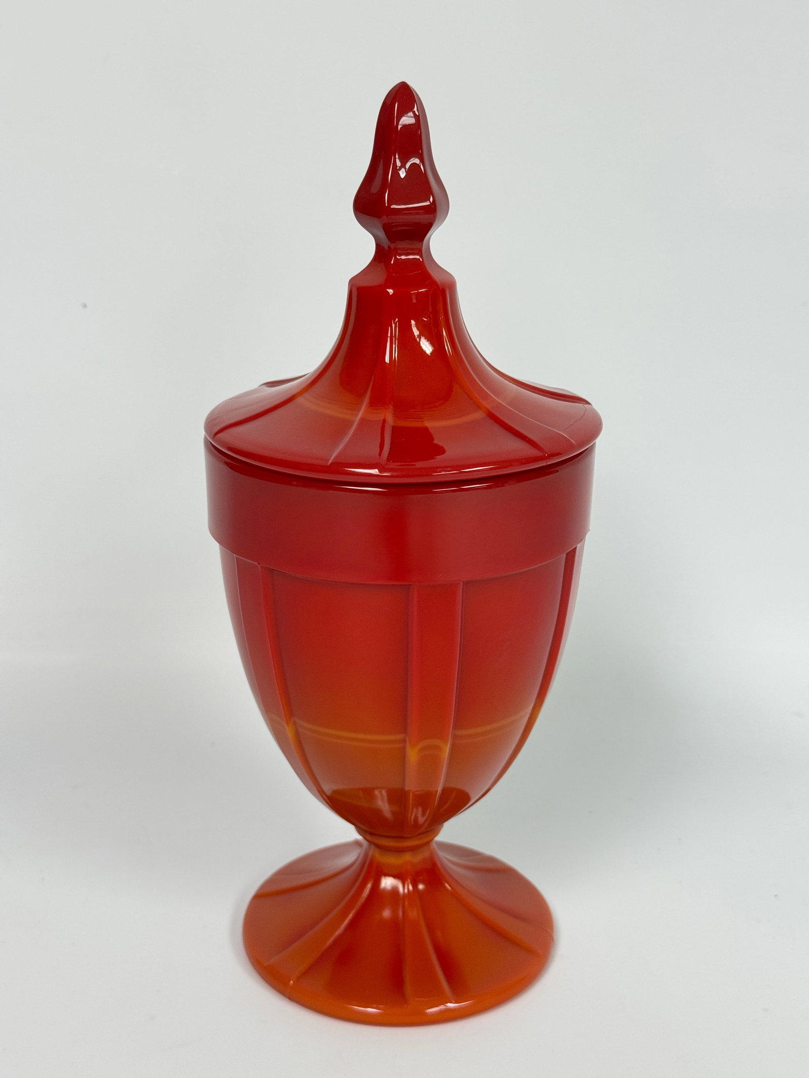 NORTHWOOD COLONIAL CORAL RED SLAG GLASS CANDY DISH (1 of 4)