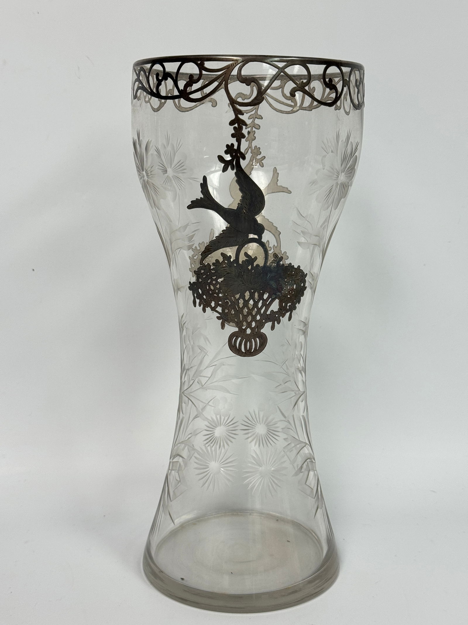 ANTIQUE VICTORIAN STERLING SILVER OVERLAY CUT GLASS VASE (1 of 6)