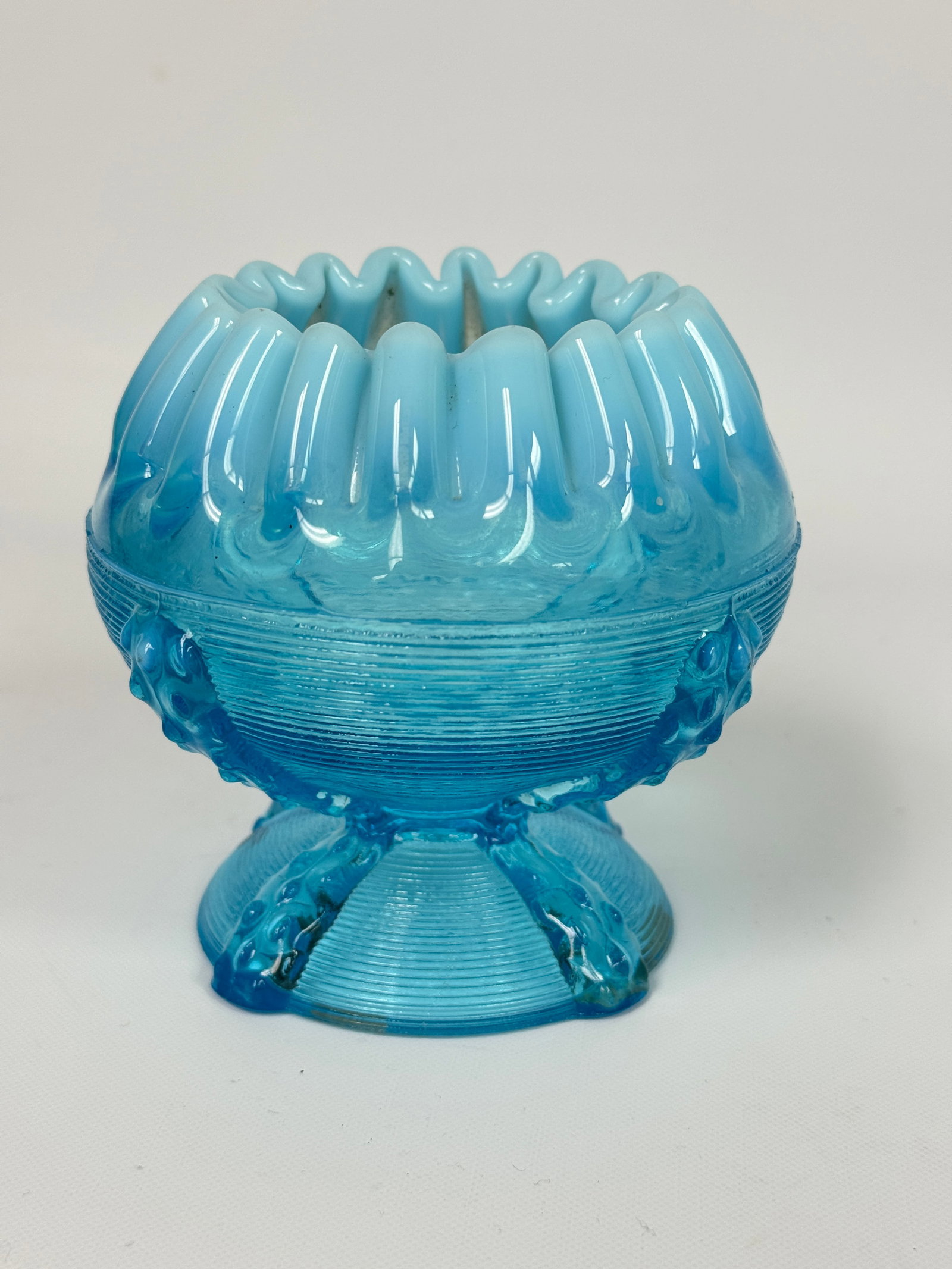 ANTIQUE NORTHWOOD EAPG BUTTON PANEL BLUE OPALESCENT ROSE BOWL (1 of 4)