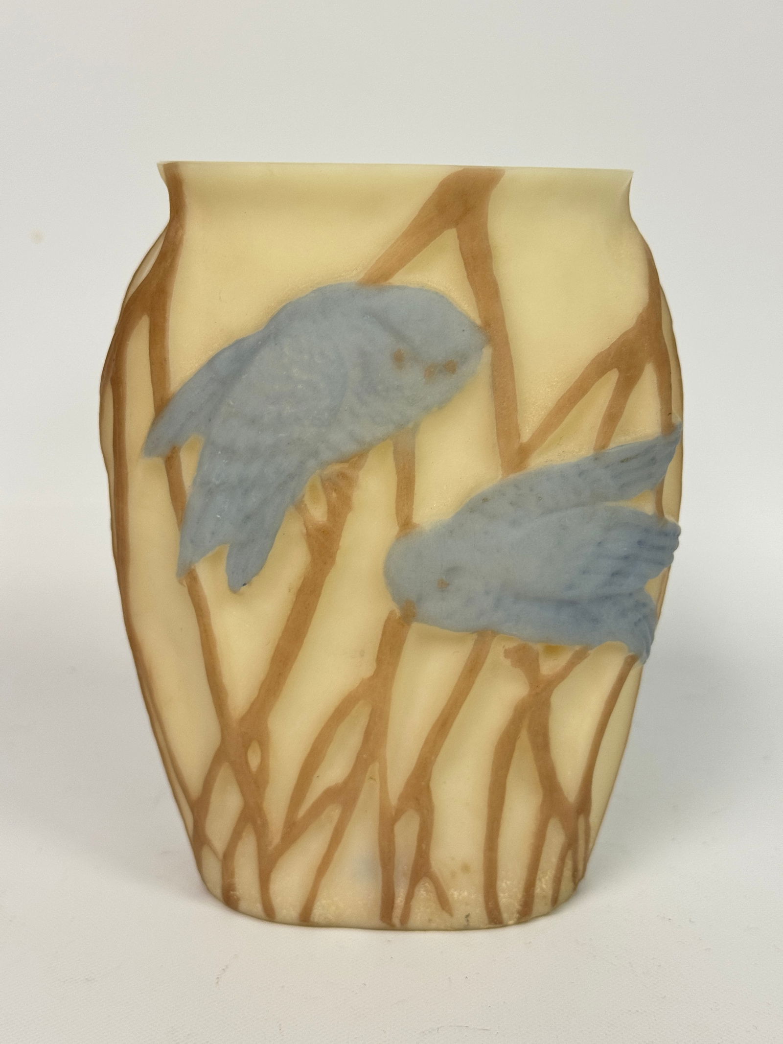 PHOENIX GLASS VASE W/ OWL DECORATION: REMAINS IN VERY GOOD CONDITION, NO CHIPS OR CRACKS.