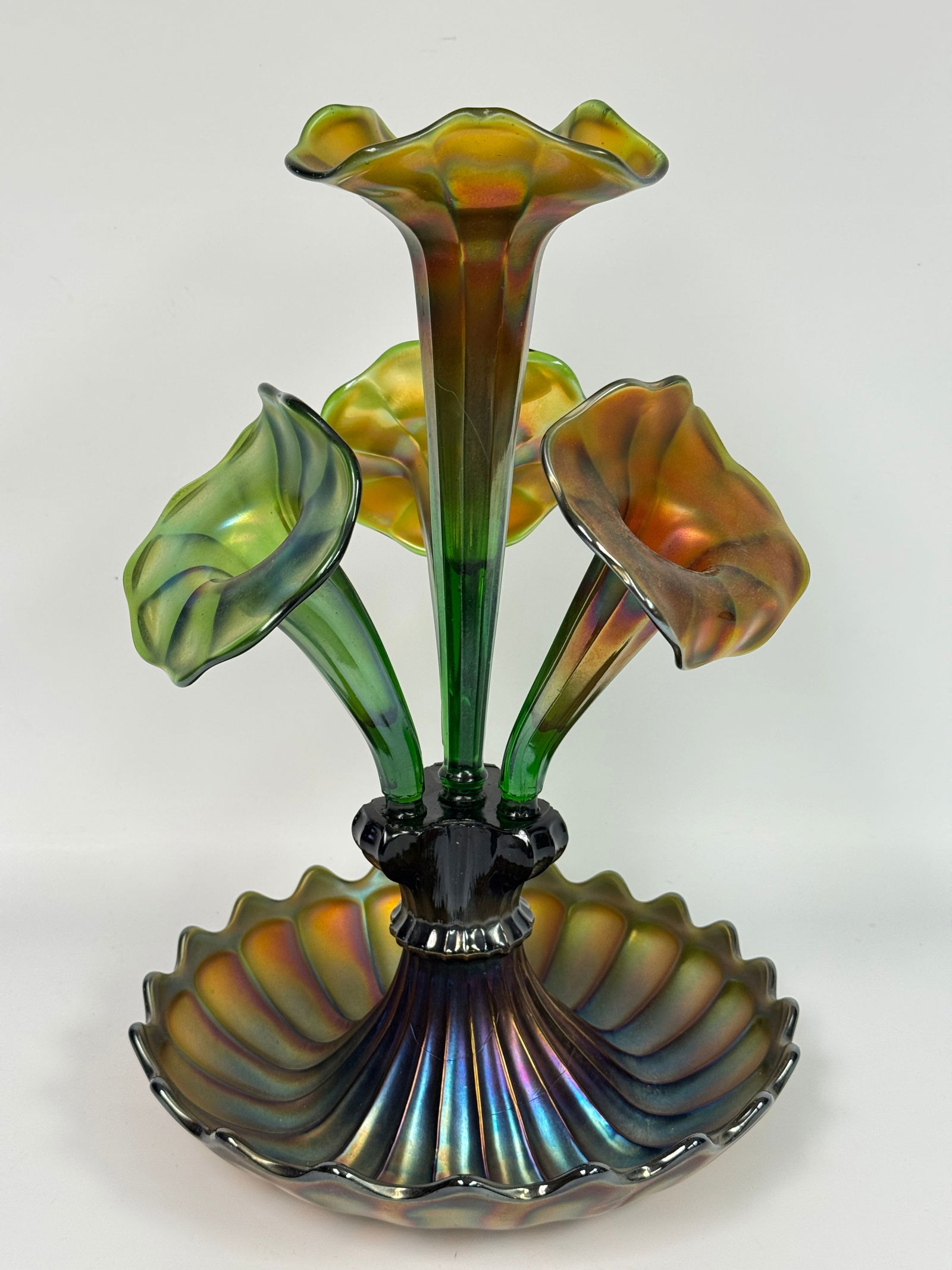 NORTHWOOD CARNIVAL GLASS 4-HORN  WIDE PANEL EPERGNE (1 of 12)