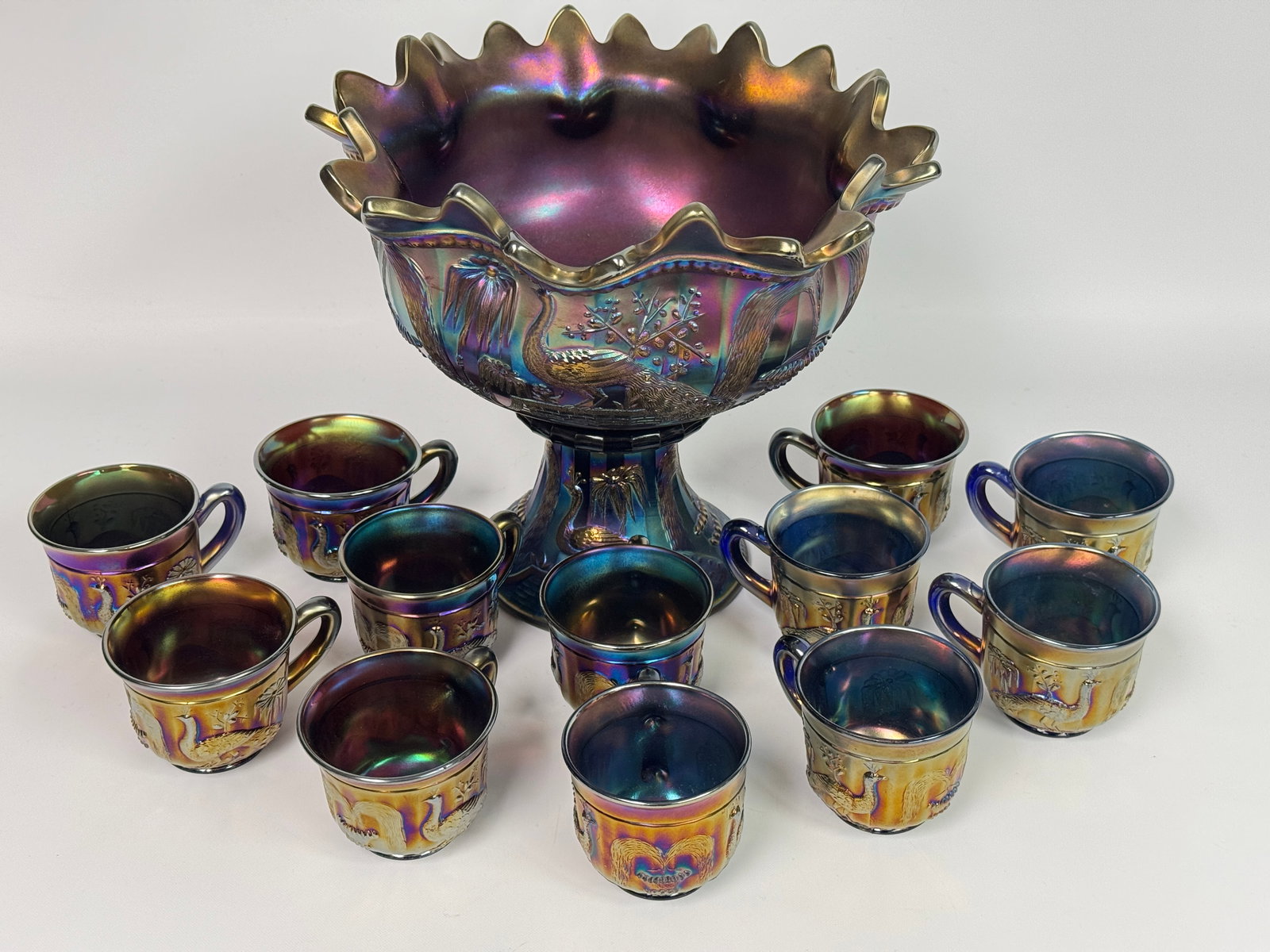 NORTHWOOD PEACOCK AT FOUNTAIN PUNCH BOWL SET (1 of 15)